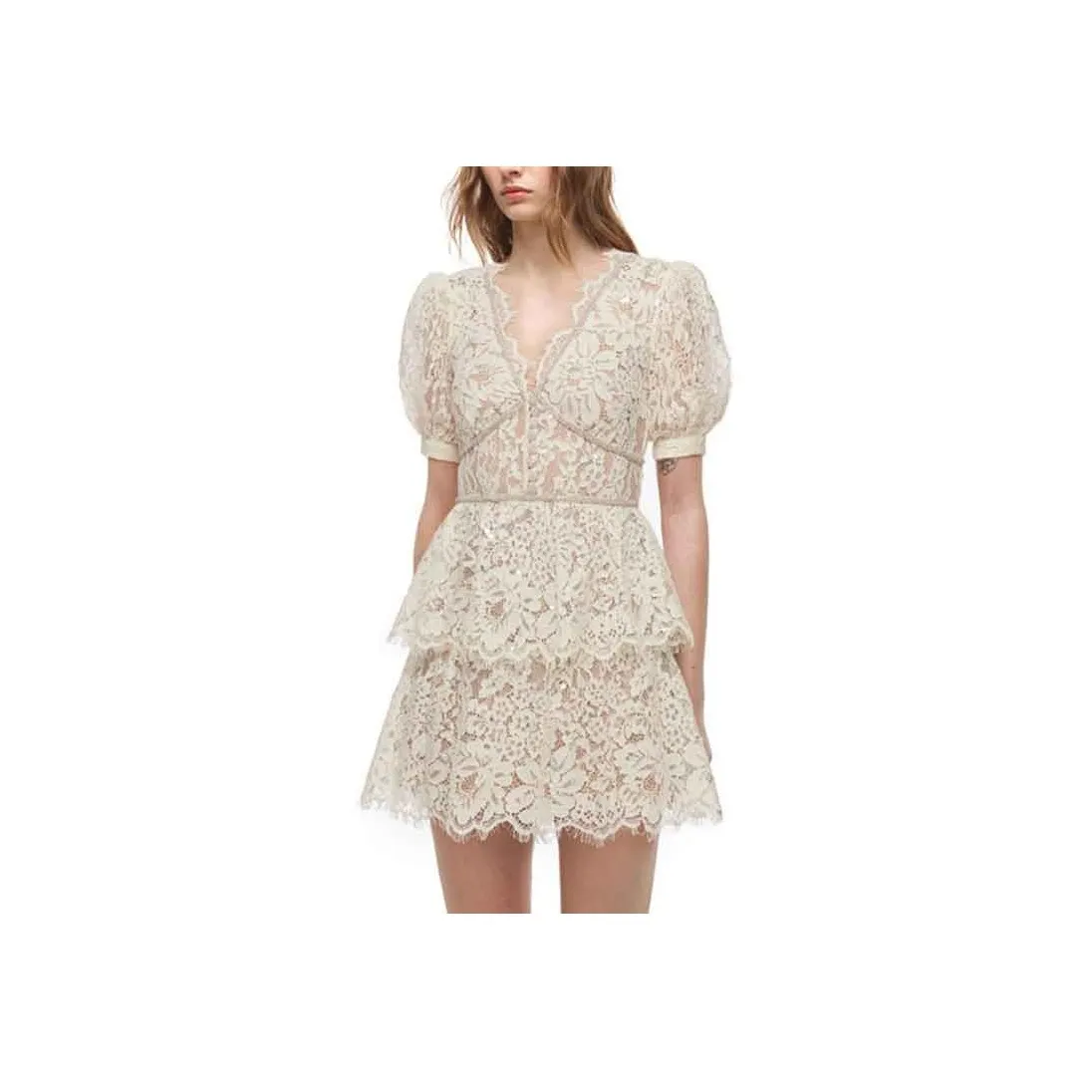 Self portrait Short Sleeved Dress Women's Ivory White
