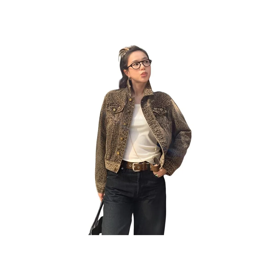 COHX Леопардовый принт Женские Джинсовые куртки