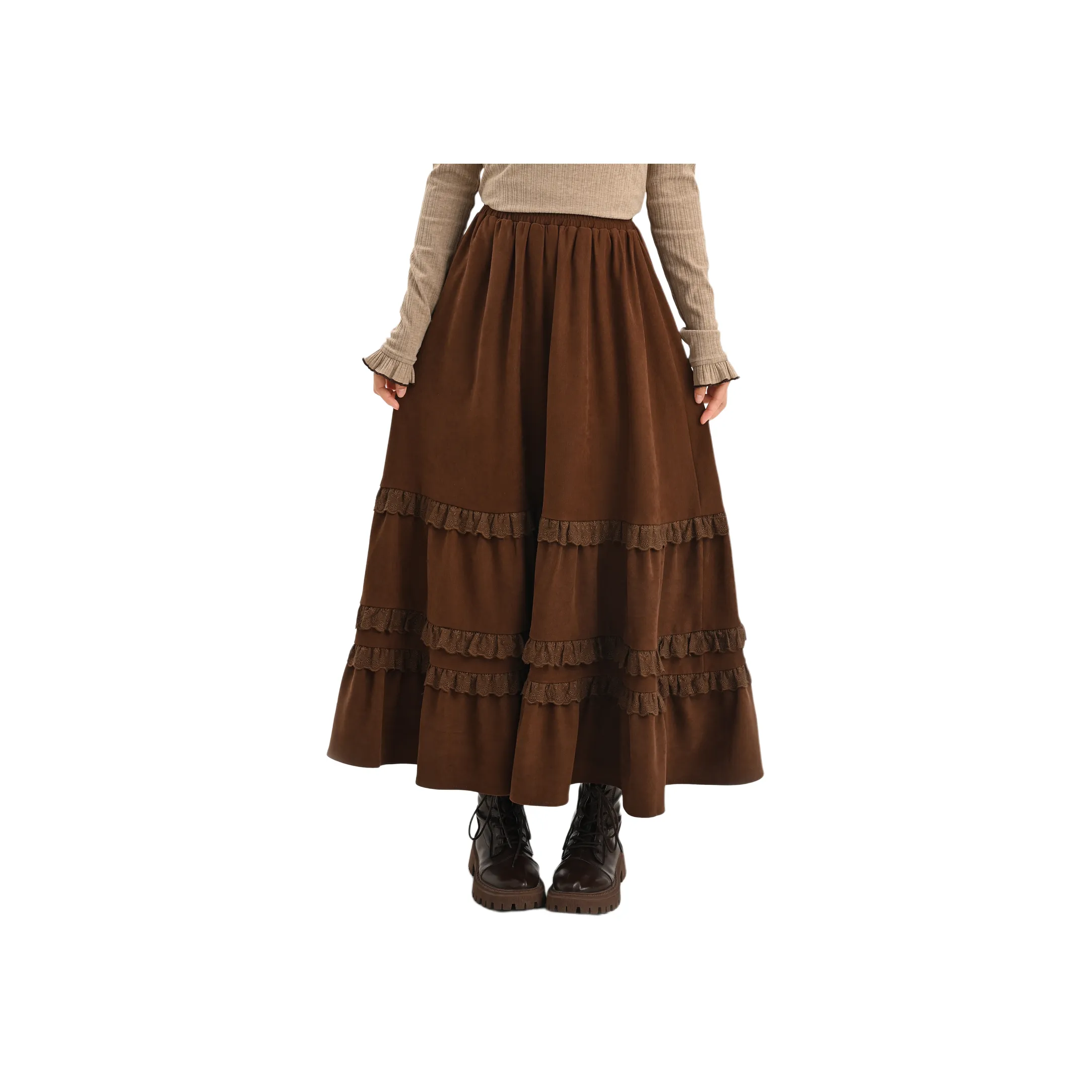 SNBL Повседневный Длинный Юбка Женские Коричневый