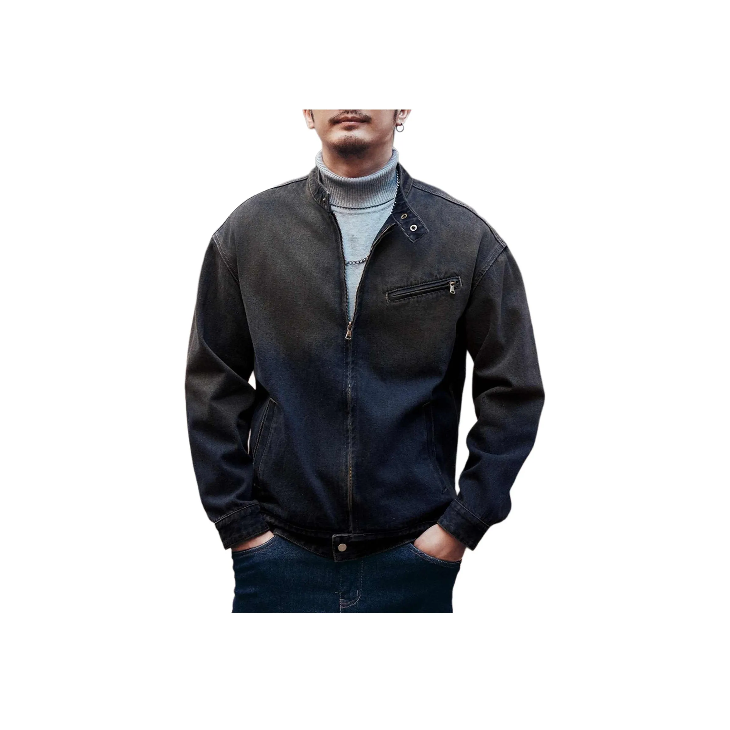 GELANLU Denim Jacket Men's Blue