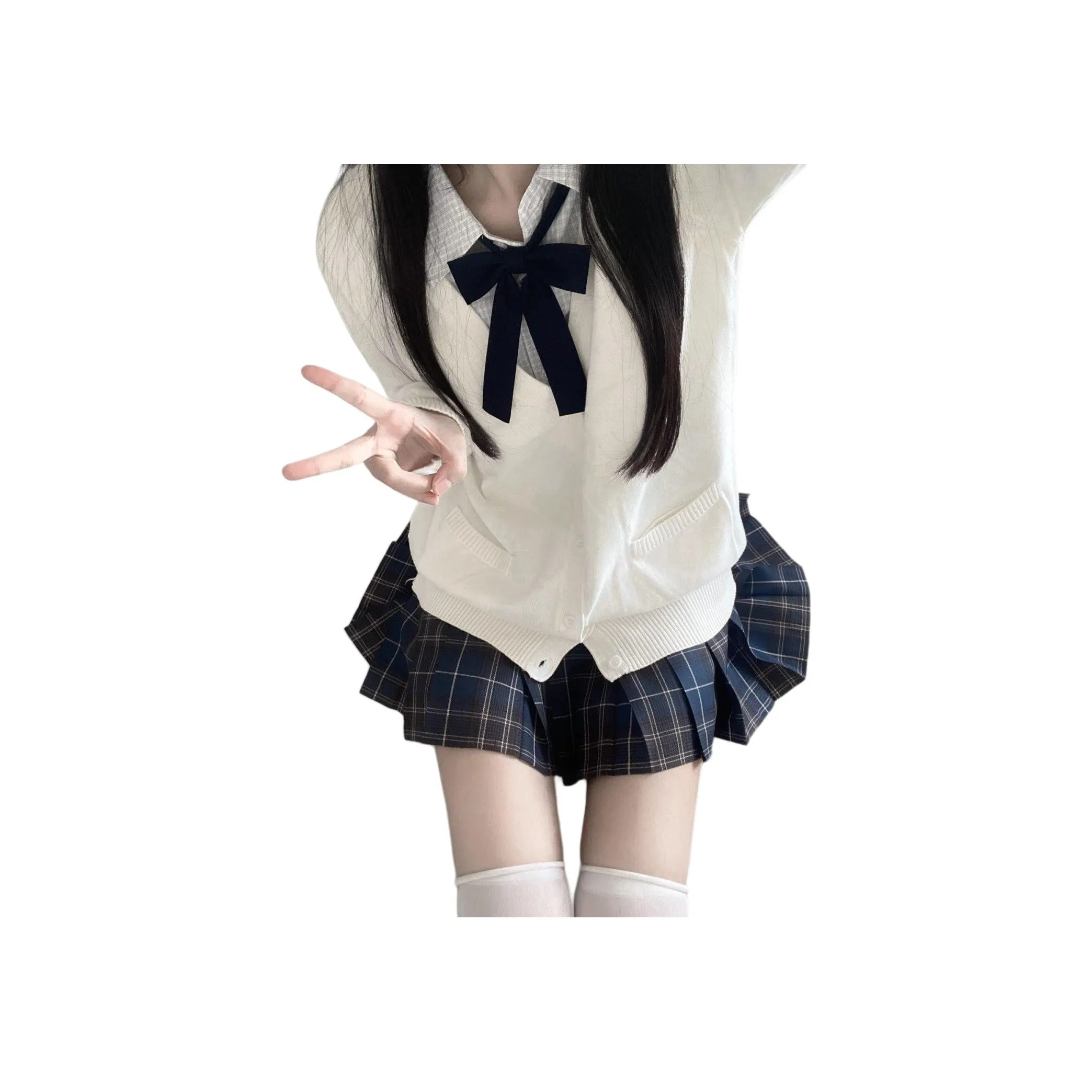 Mu Qingqing Белая рубашка + Галстуки-бабочки + Черная юбка с оборками + Белая куртка + Комплект одежды + Женские юбочные комплекты