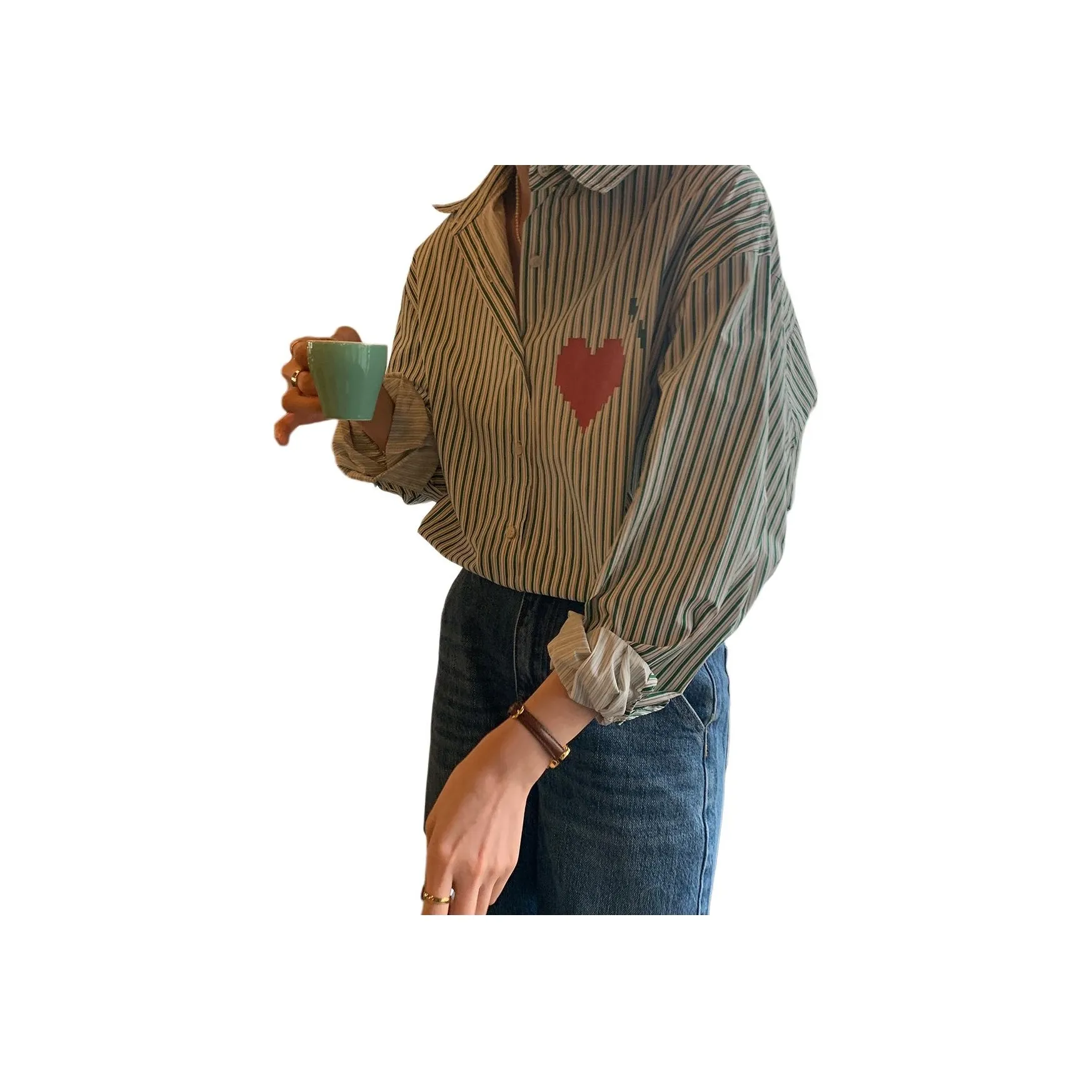 NANING 9 Зеленые Женские Рубашки