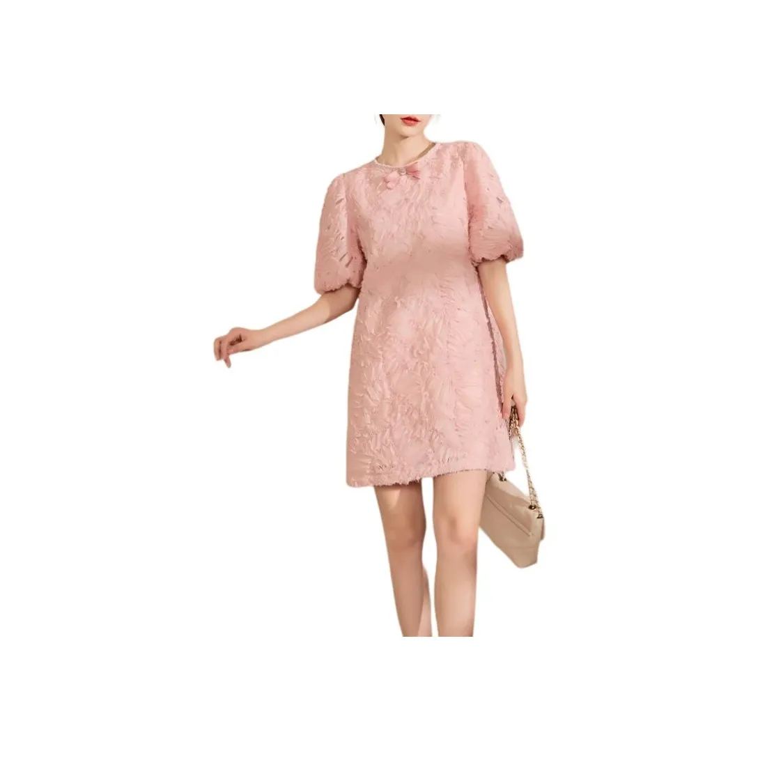 QIAOYUHUAZUN Короткий рукав Платье Женское Розовый Оранжевый