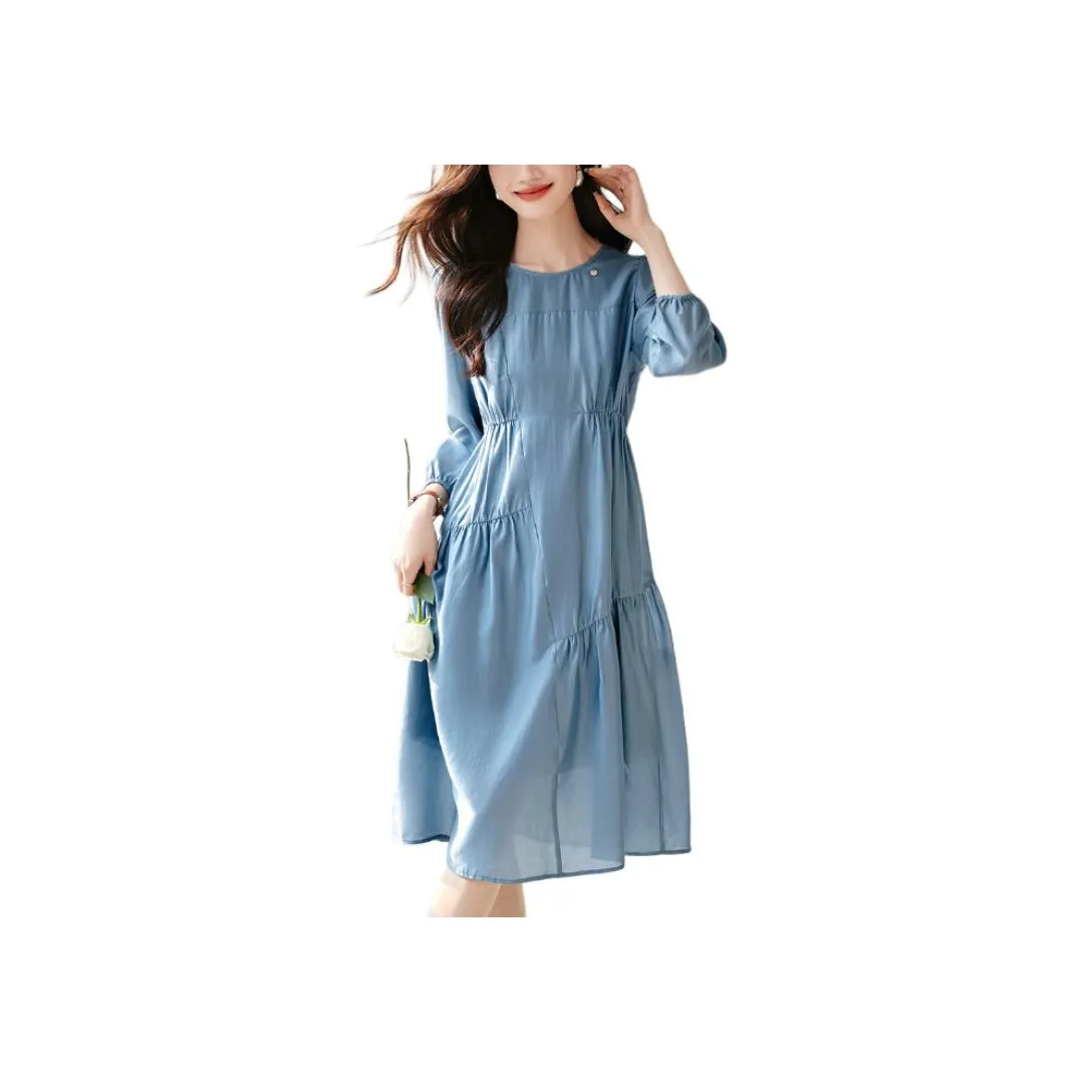 Mo Han Yi Mei Long Sleeved Dress Women's Blue