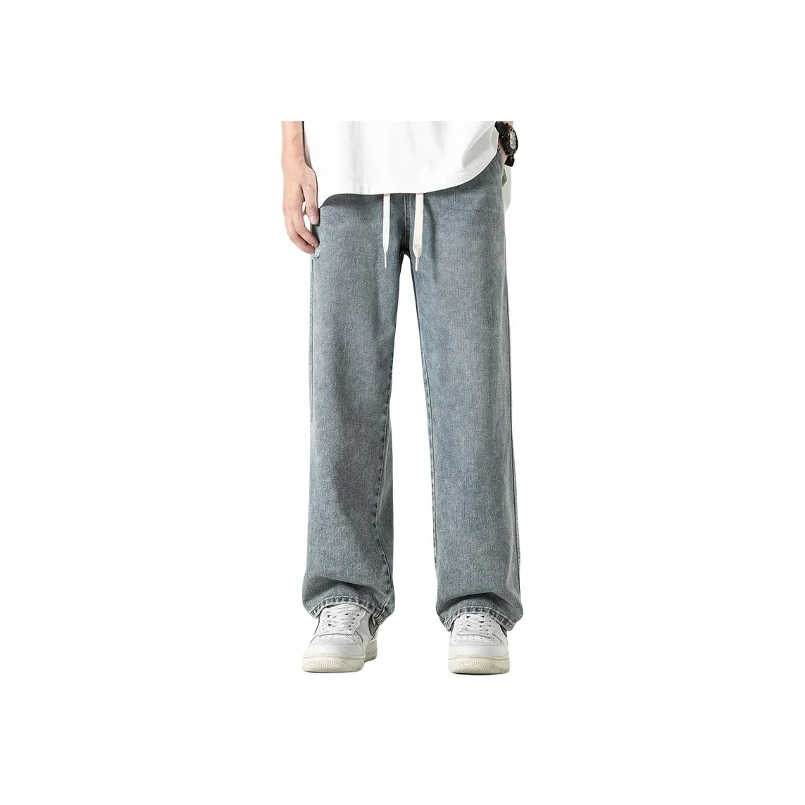 WOOD SOON Summer American Loose Fit Washed Casual Men's Pants Men's Denim Blue
