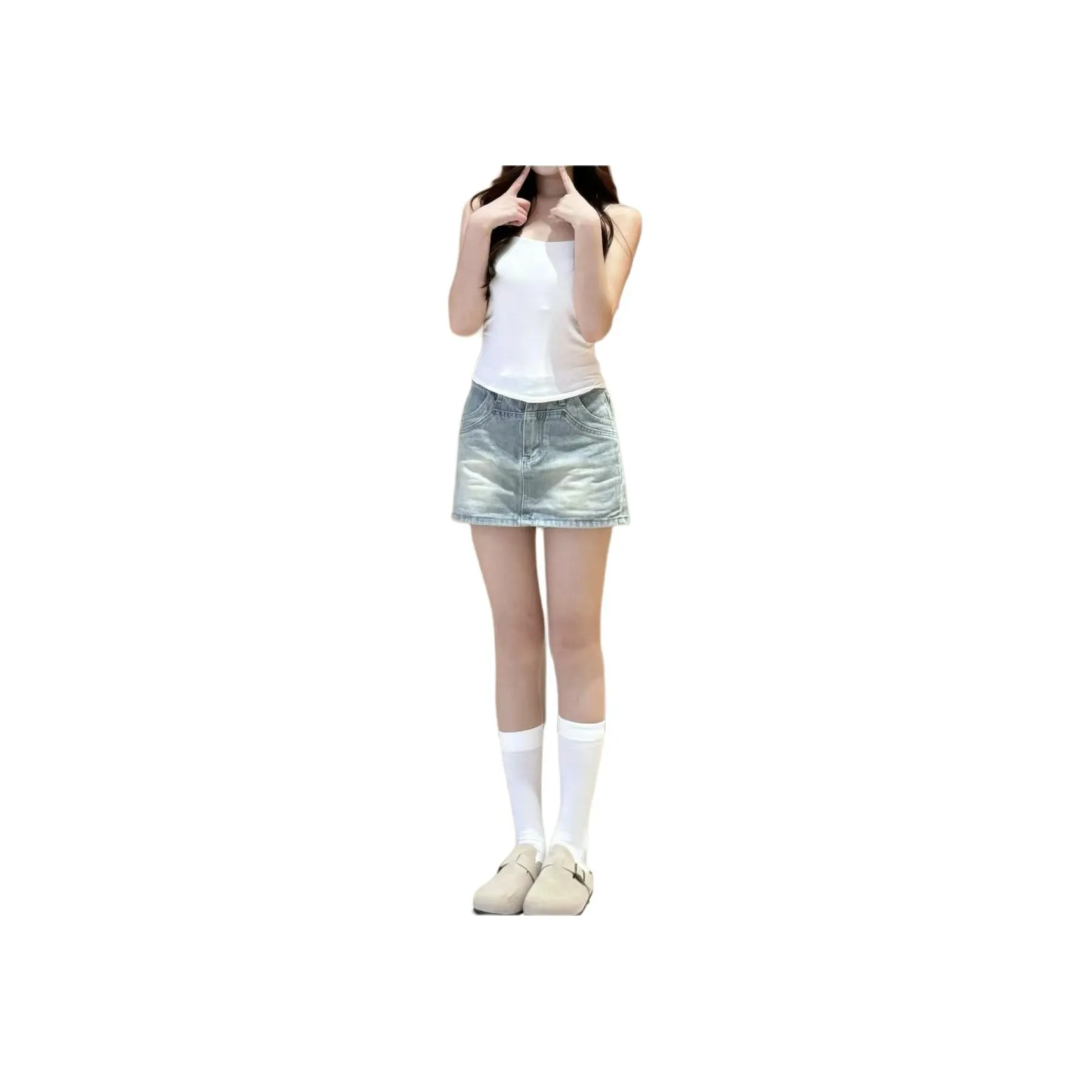 Concubine Zhu Denim Short Skirts Women's Light Blue