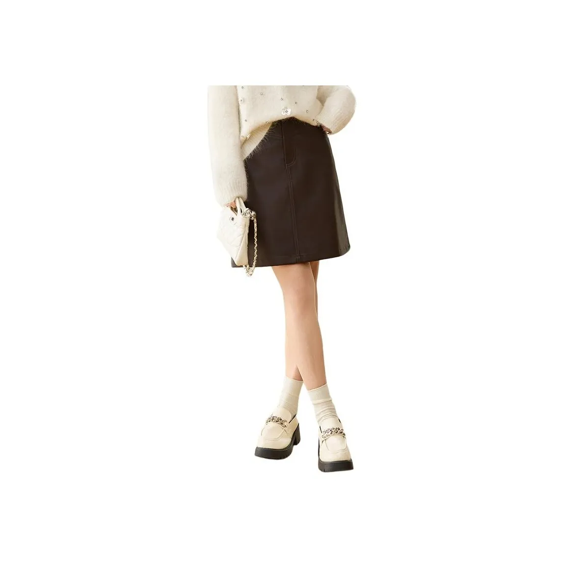 She Enjoys Leather Short Skirts Women's Dark Coffee