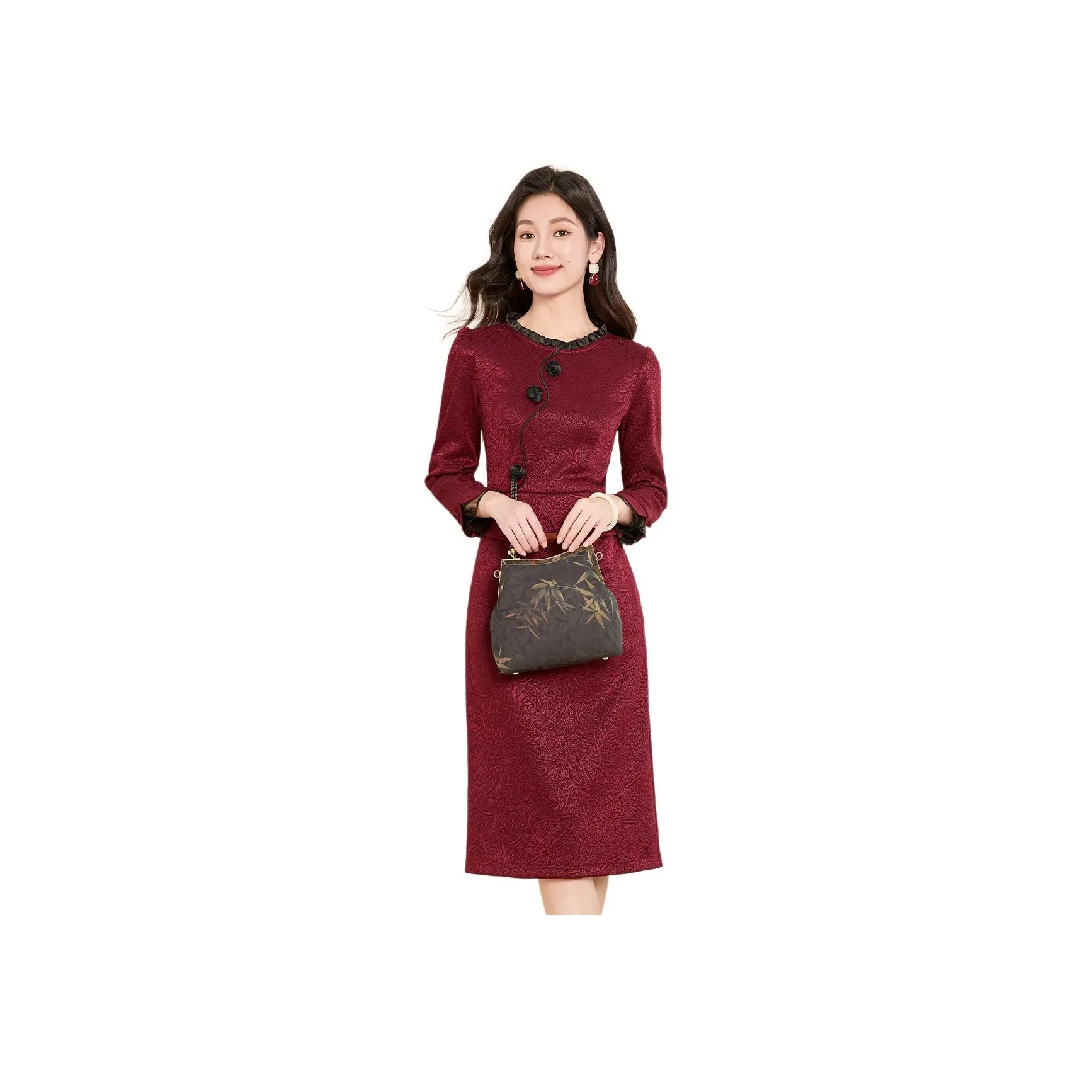 Mylan Long Sleeved Dress Cinched Waist Women's Red Collection Brand, Stay Updated With Event Alerts