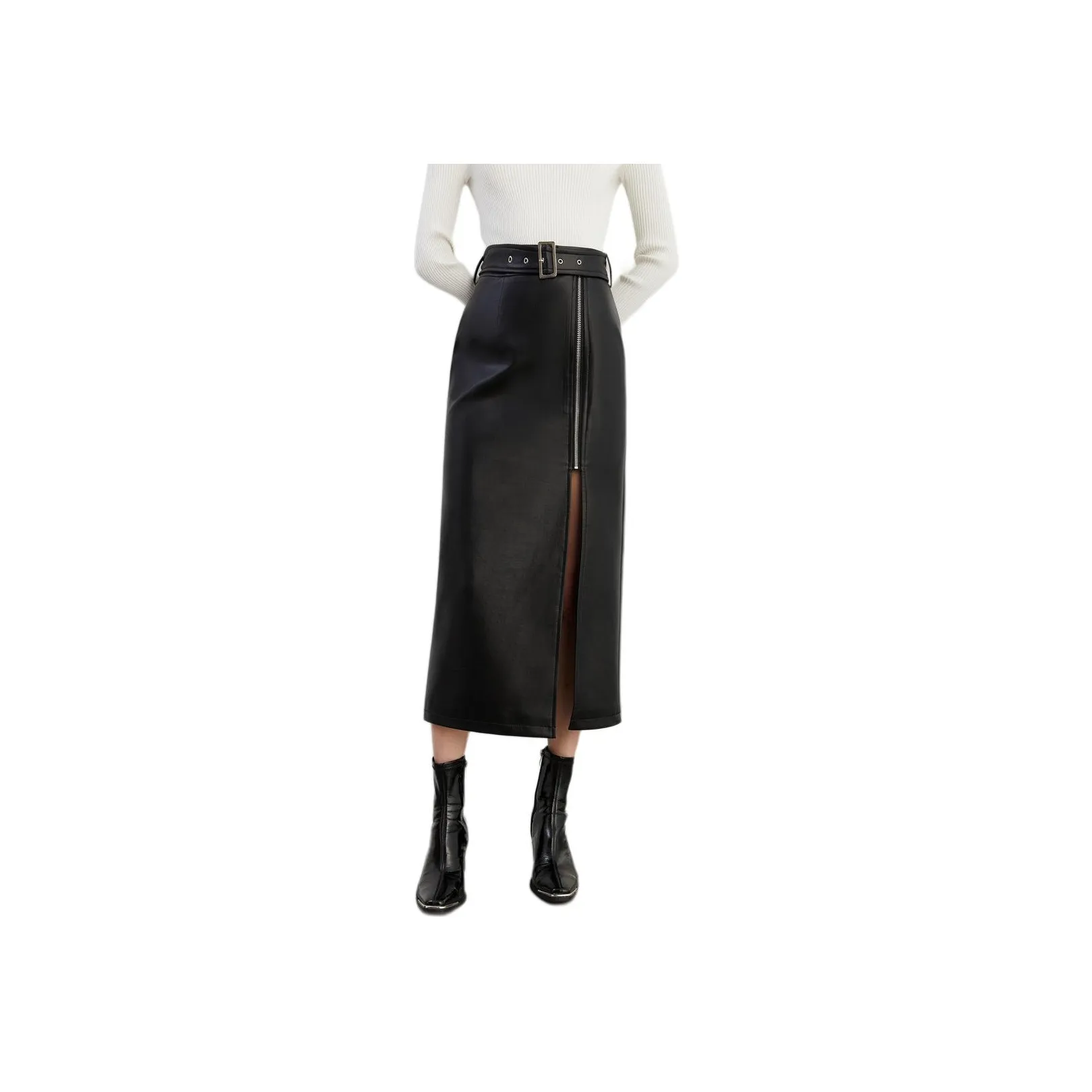 DPLAY Leather Long Skirt Women's Classic Black