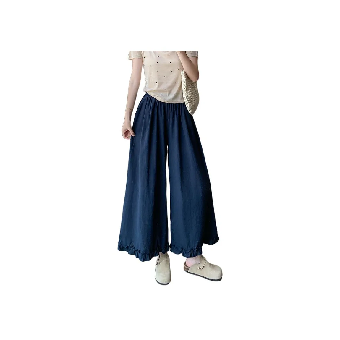 Wen Shan Темно-синие Брюки длиной до щиколотки Женские Повседневные брюки