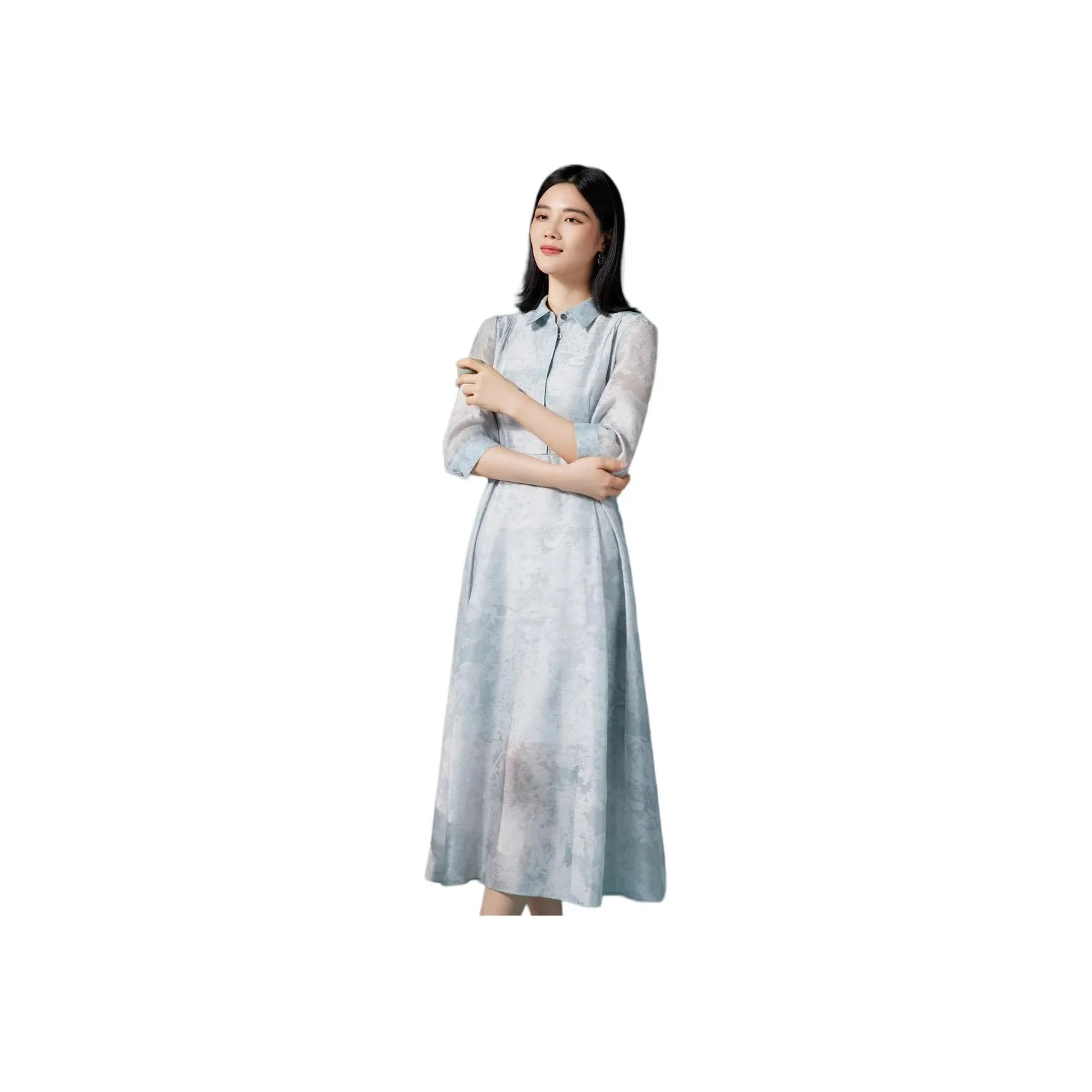 BBLLUUEE Long Sleeved Dress Women's Light Aqua Blue
