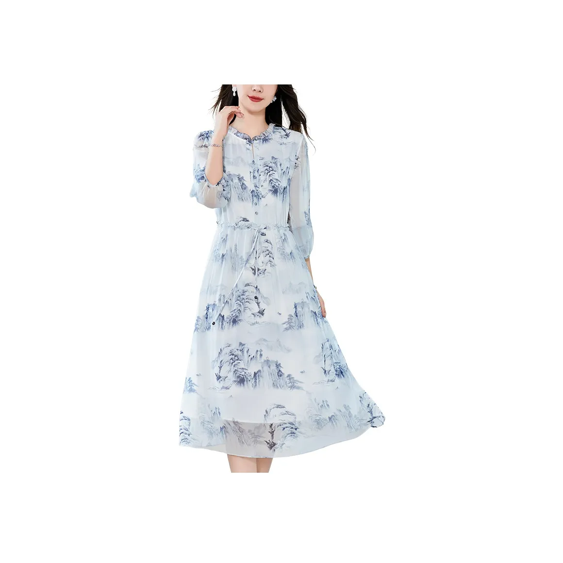 To The West Long Sleeved Dress Women's Blue