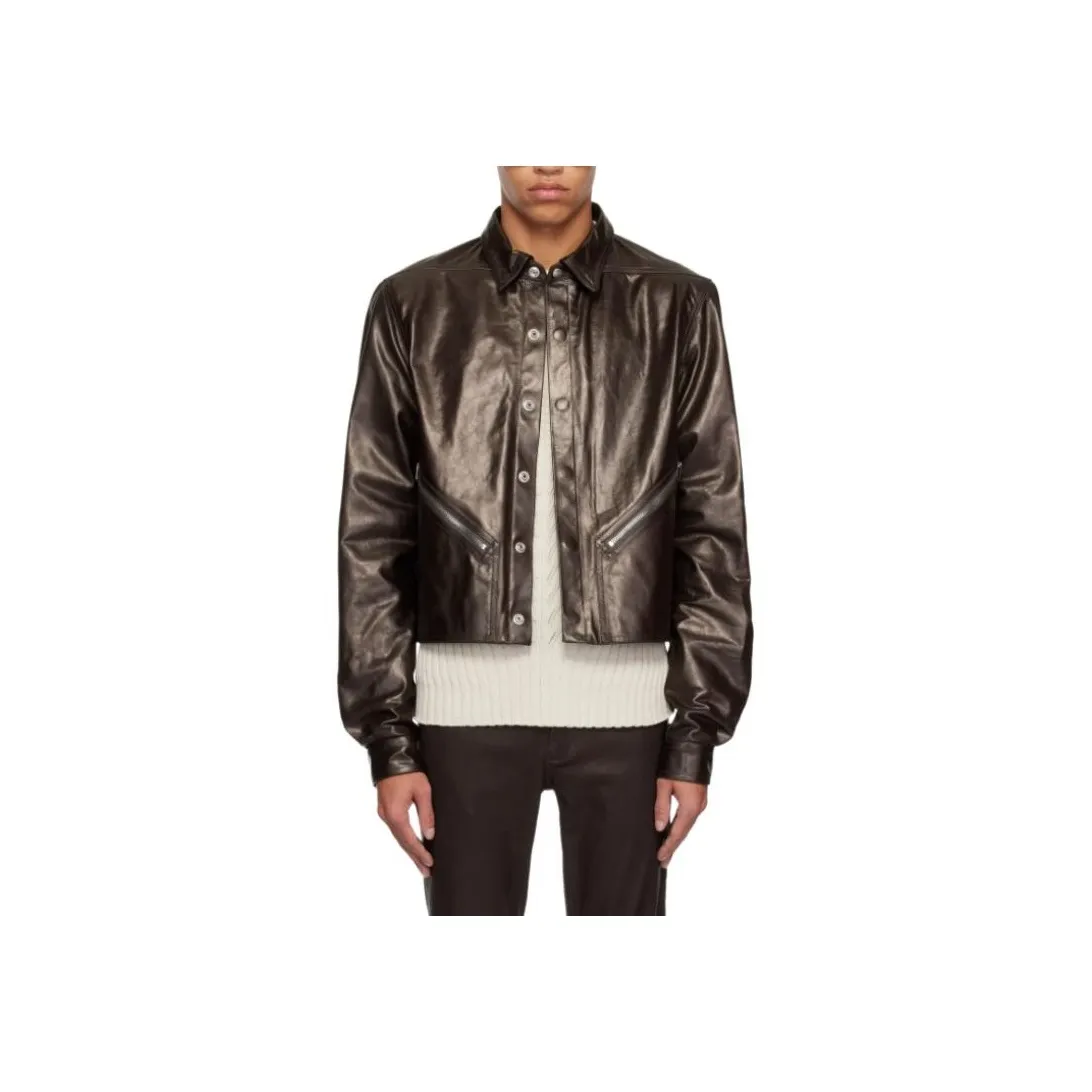 RICK OWENS/RO Leather Jacket Men's Brown