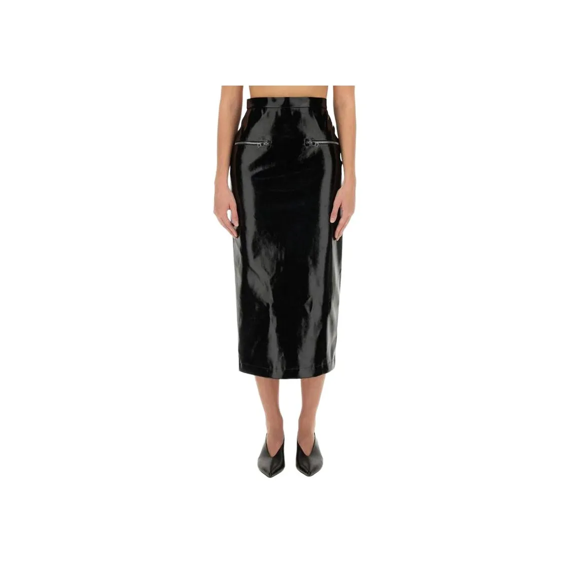 MSGM Faux Leather Zipped Midi Skirt