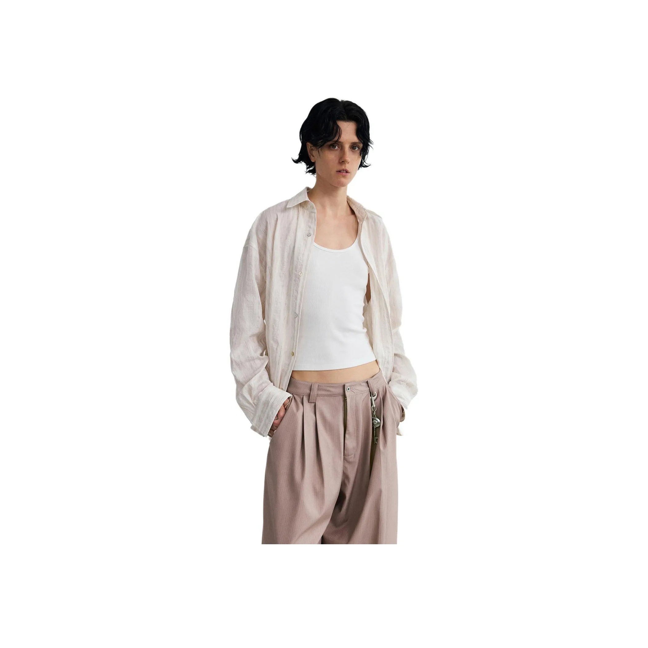 PEOPLESENSE Экрю Полосы Унисекс Рубашки