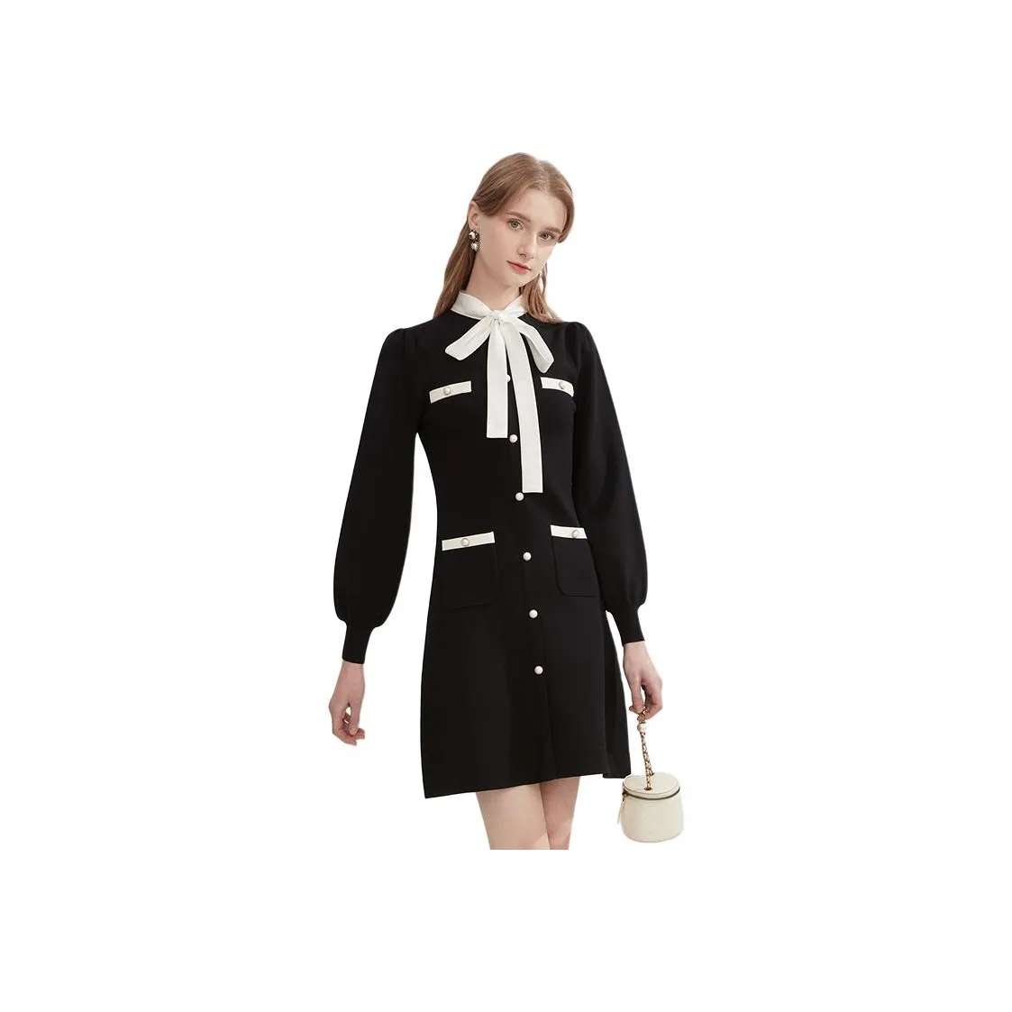 Caroline Длинный рукав Платье Женское Черное