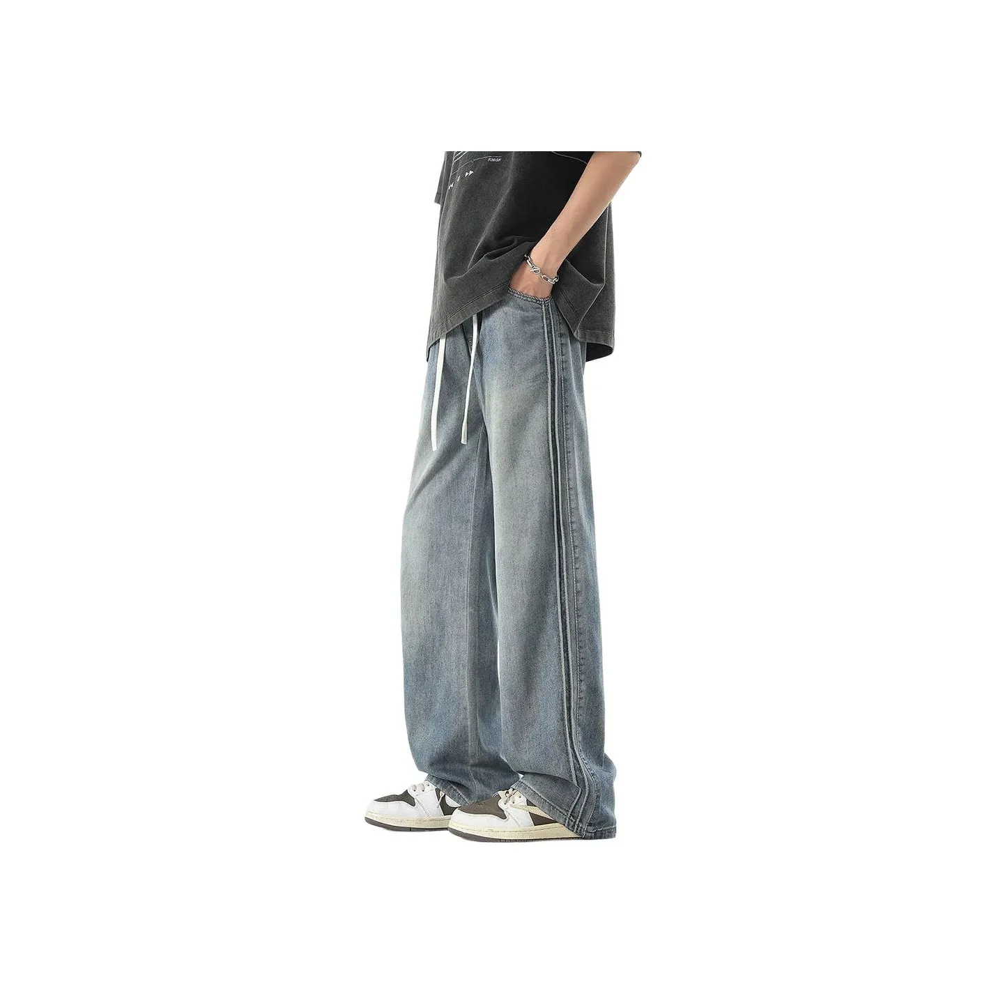 BEAR UNION Jeans Unisex Distressed White Gray