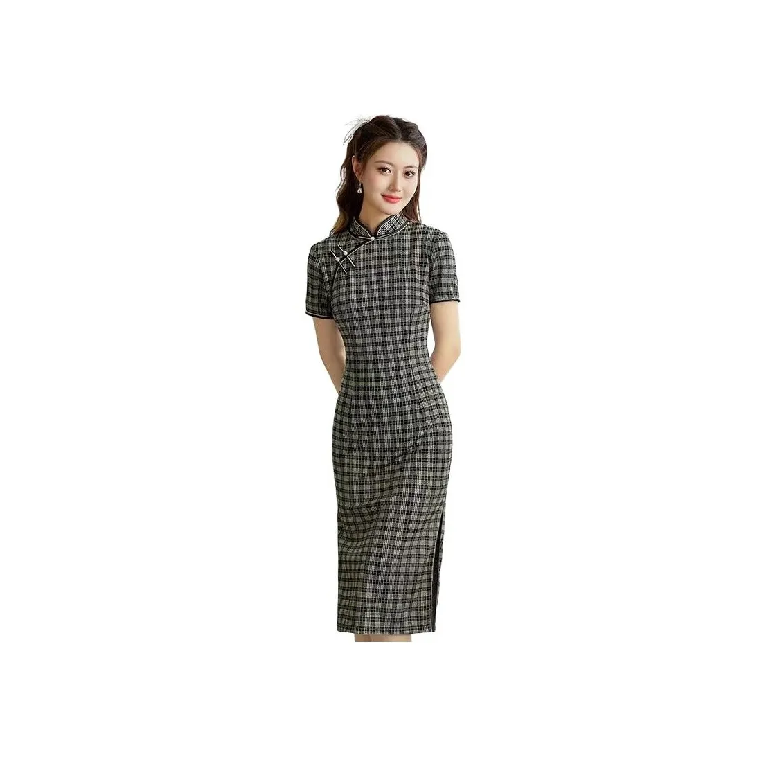 ENEESSI Cheongsams Women's Black Plaid