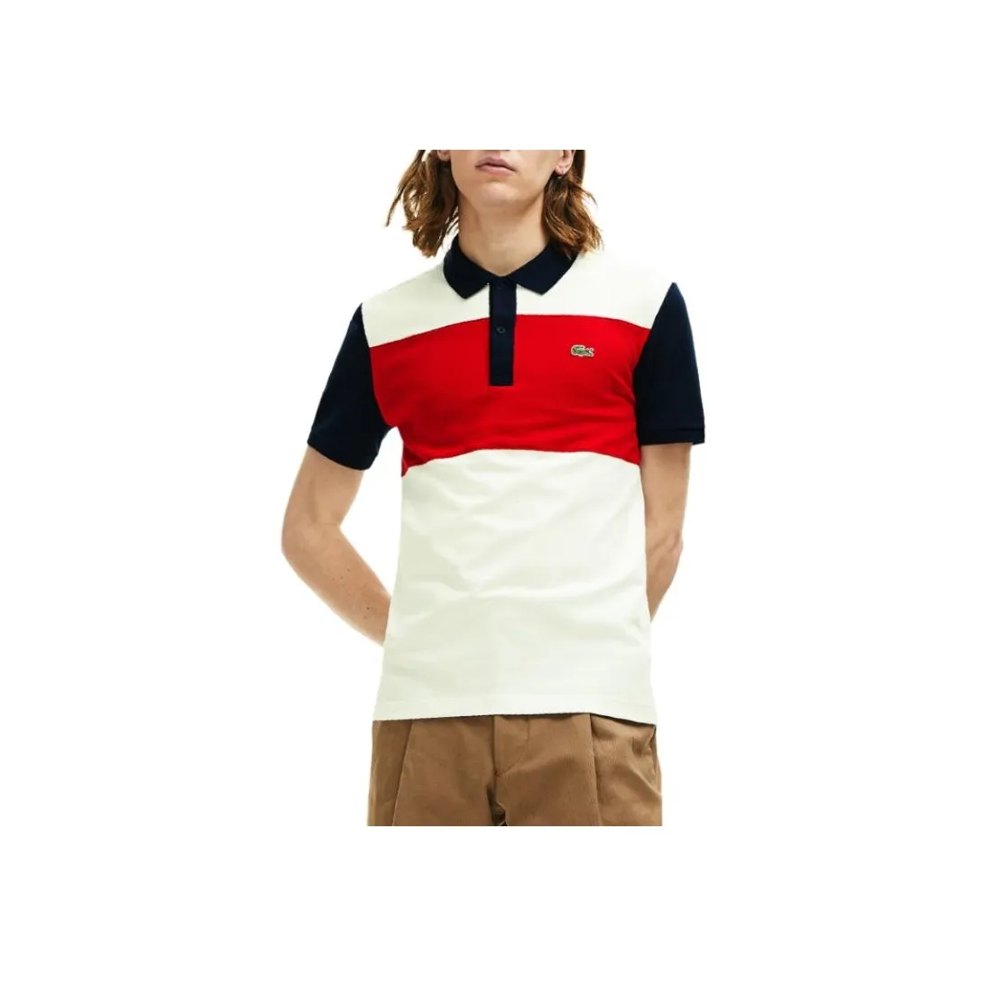 LACOSTE Polo Shirt Men's Navy Blue Red White