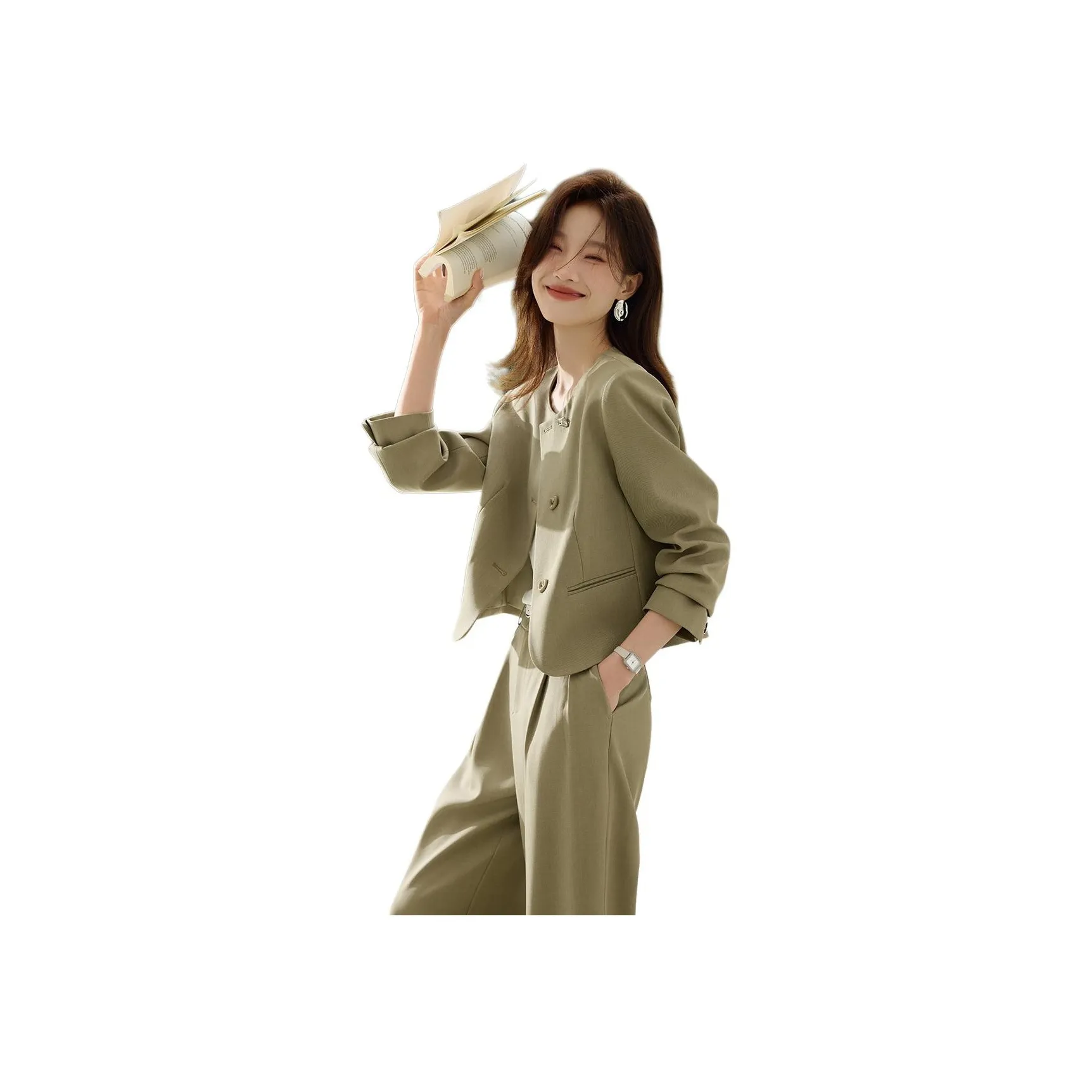 Mo Han Yi Mei Casual Suit Women's Mossy Grey Green