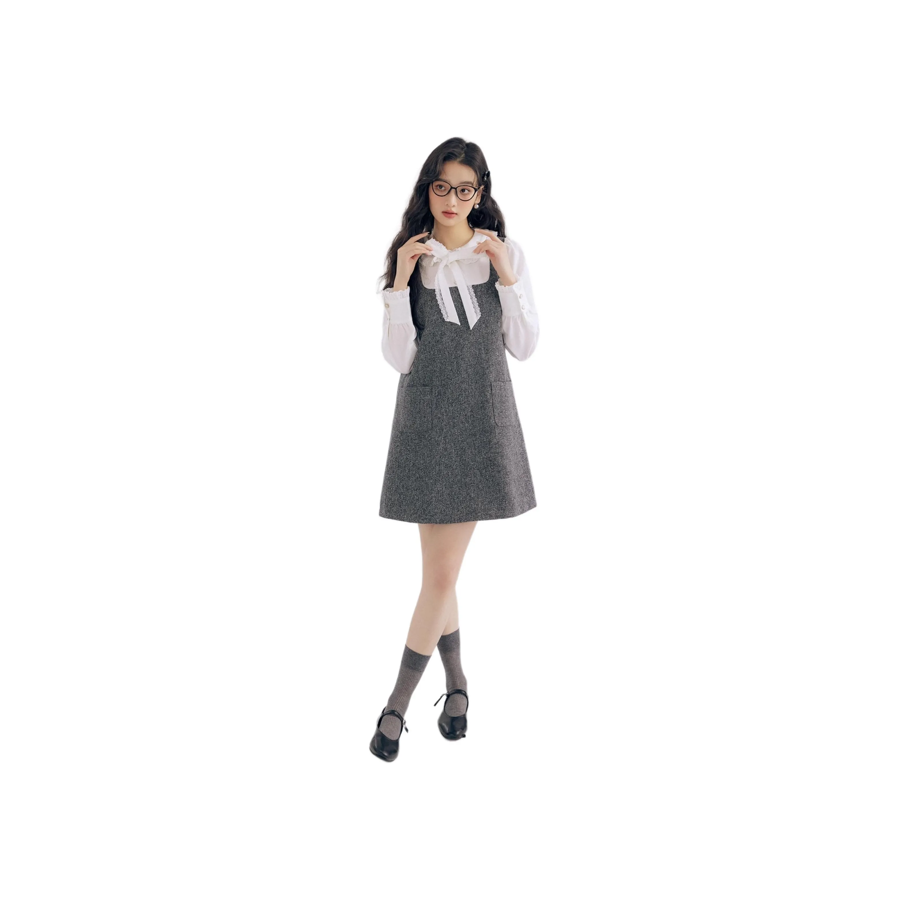 DEAR DEER PUFF Long Sleeved Dress Women's Gray