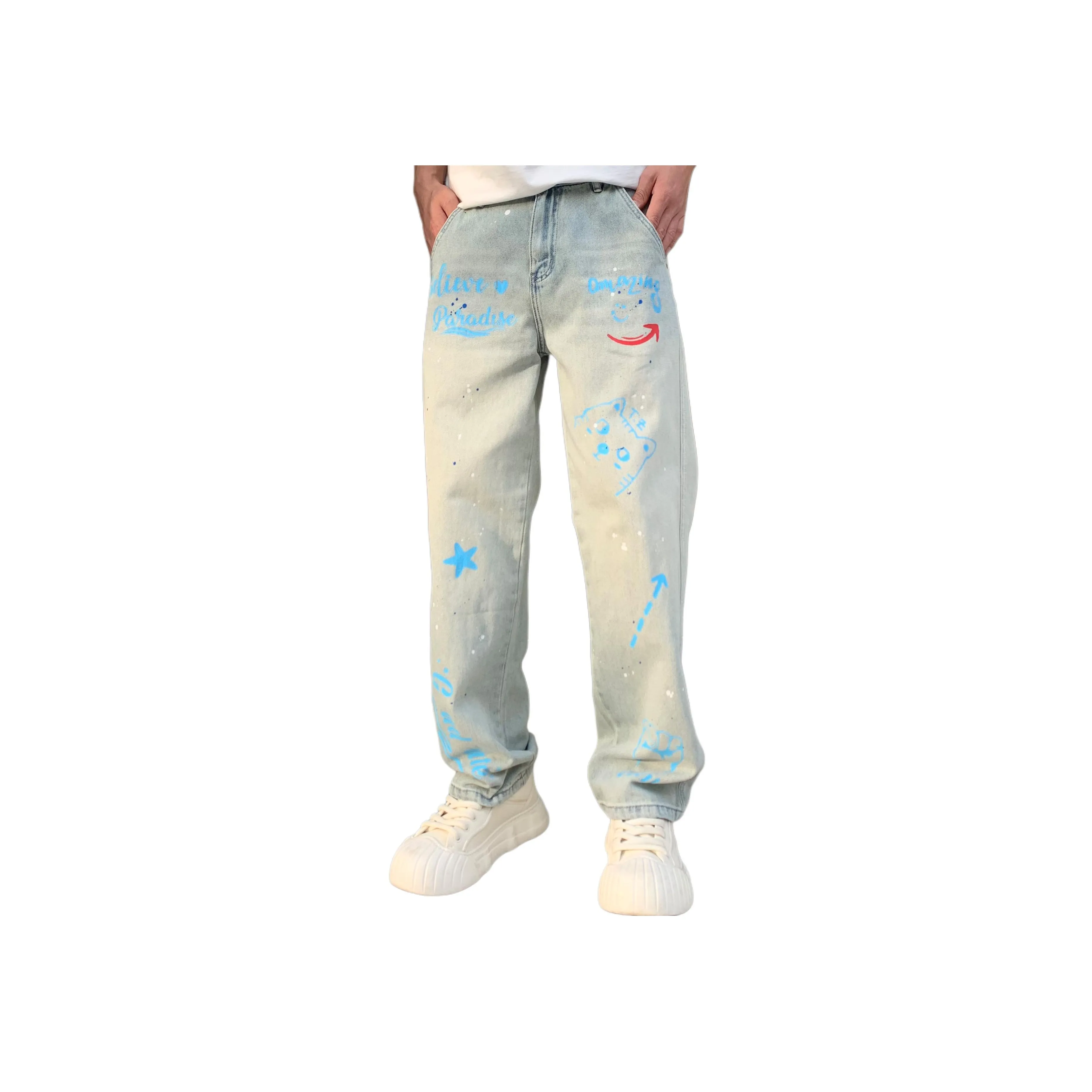 FUERZA Светло-синие Унисекс Джинсы