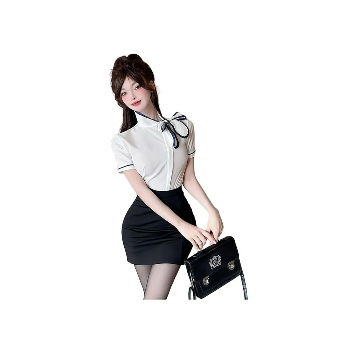 DGMZ Uniforms Women's White Shirt Black Skirt Clothing Sets