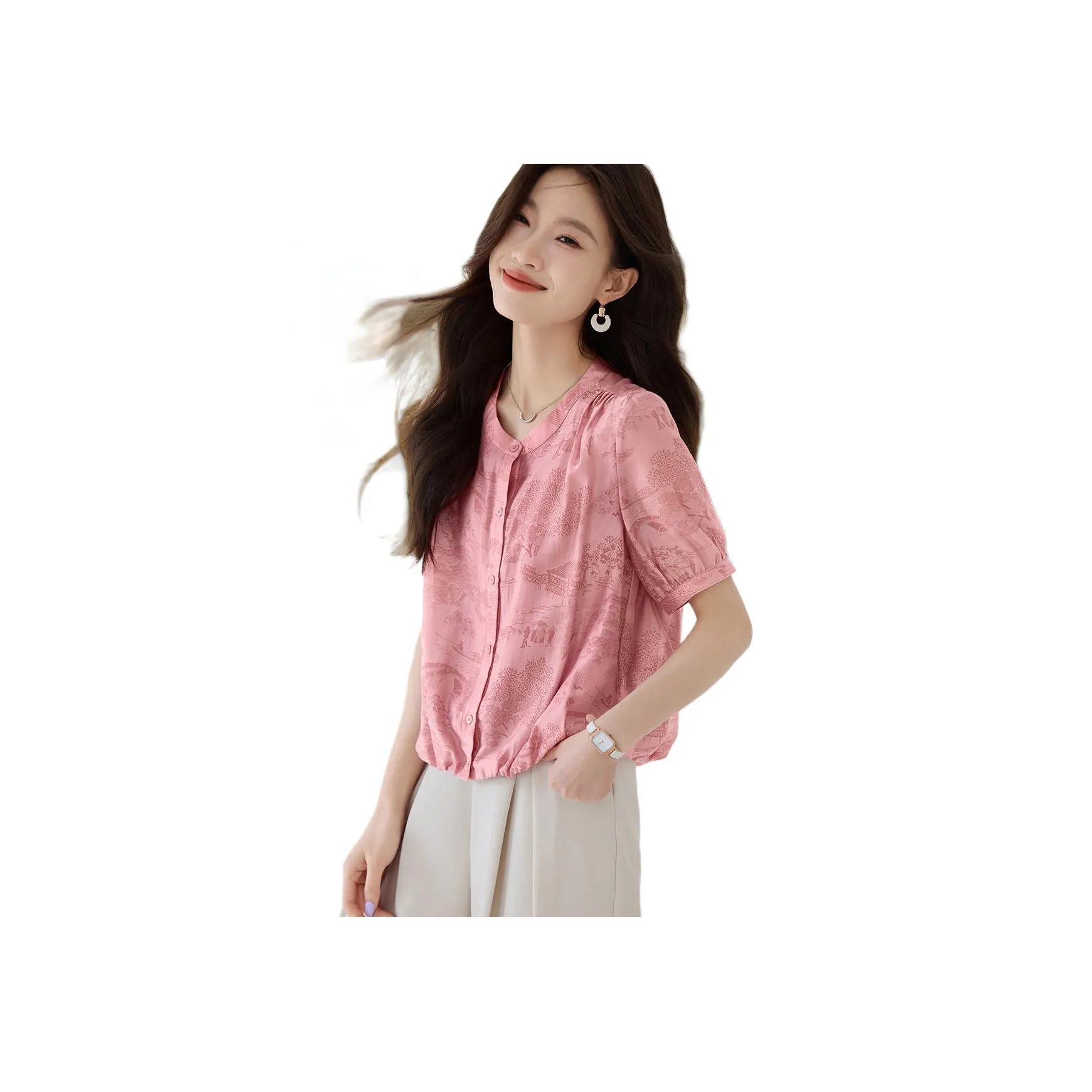 Mo Han Yi Mei Рубашка Женская Розовый Серый Розовый