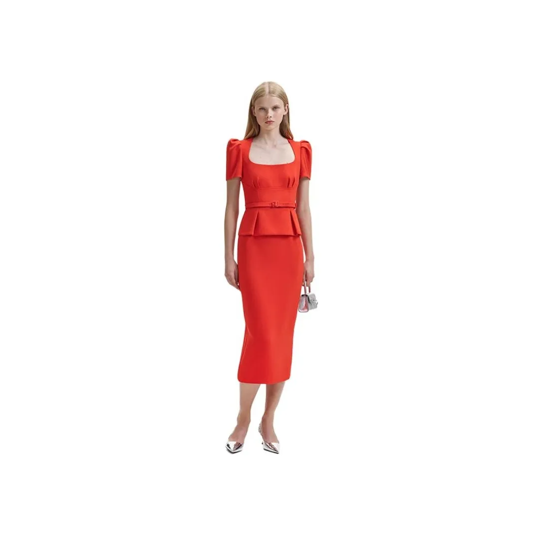 Self portrait Short Sleeved Dress Women's Bright Orange