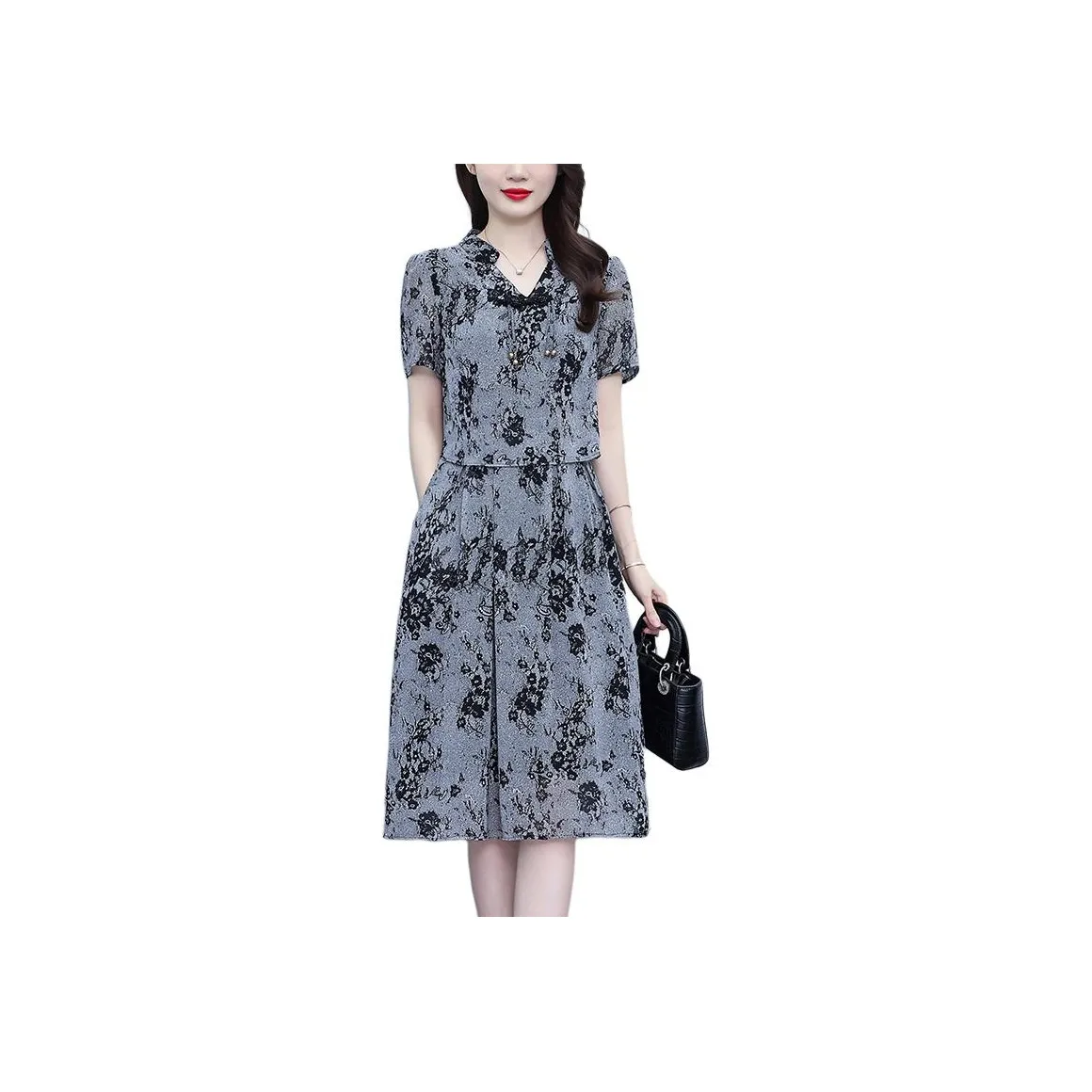 Flowers In Water Short Sleeved Dress Women's