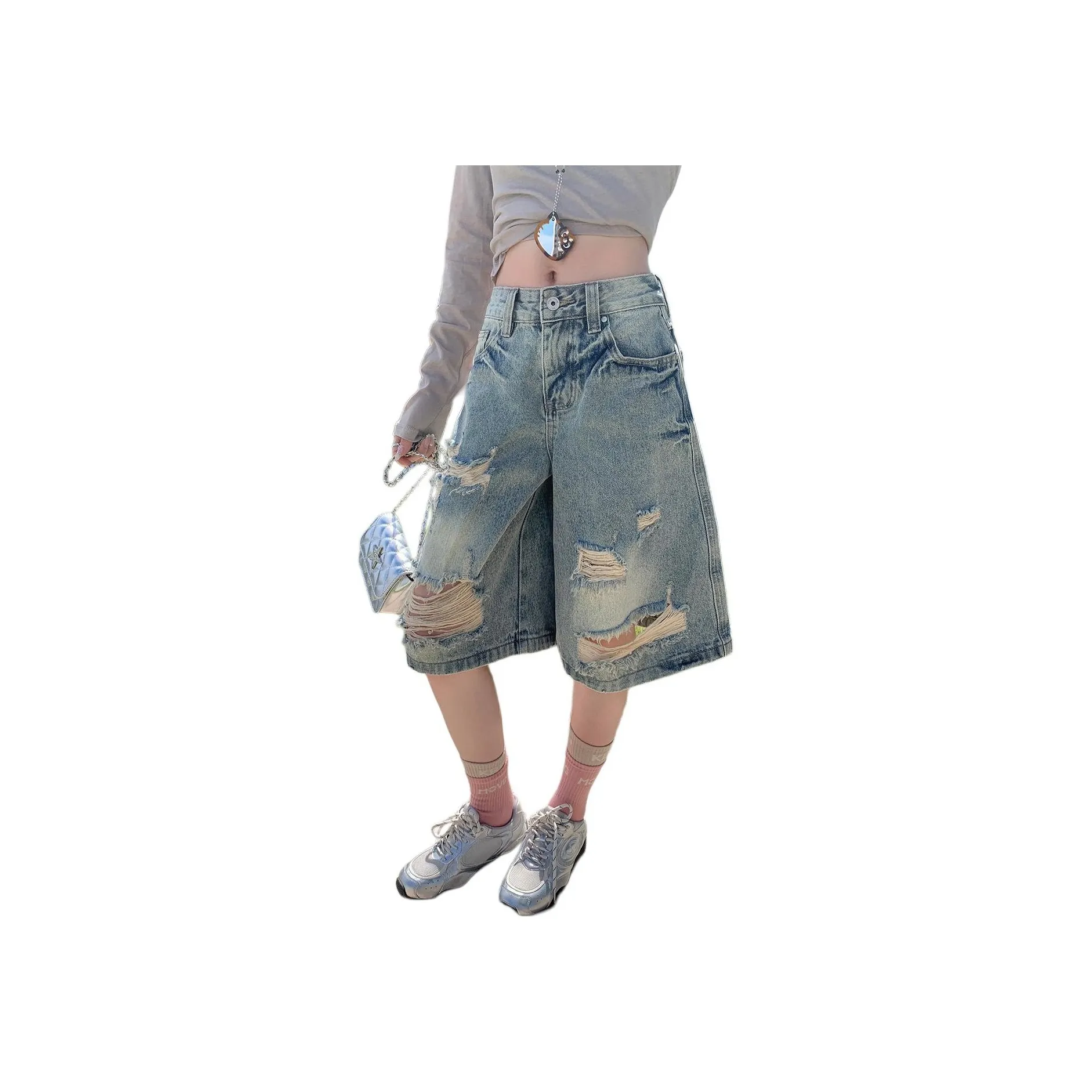 PVJ 7108 Винтаж Длина до колена Брюки Женские Джинсовые шорты