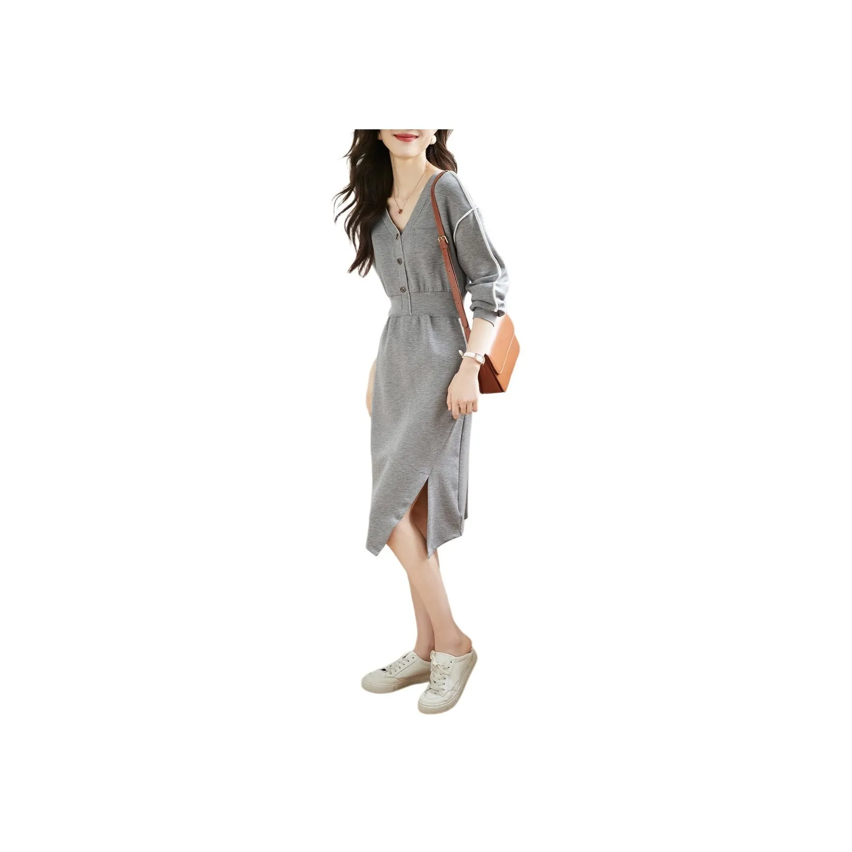 Mo Han Yi Mei Long Sleeved Dress Women's Gray