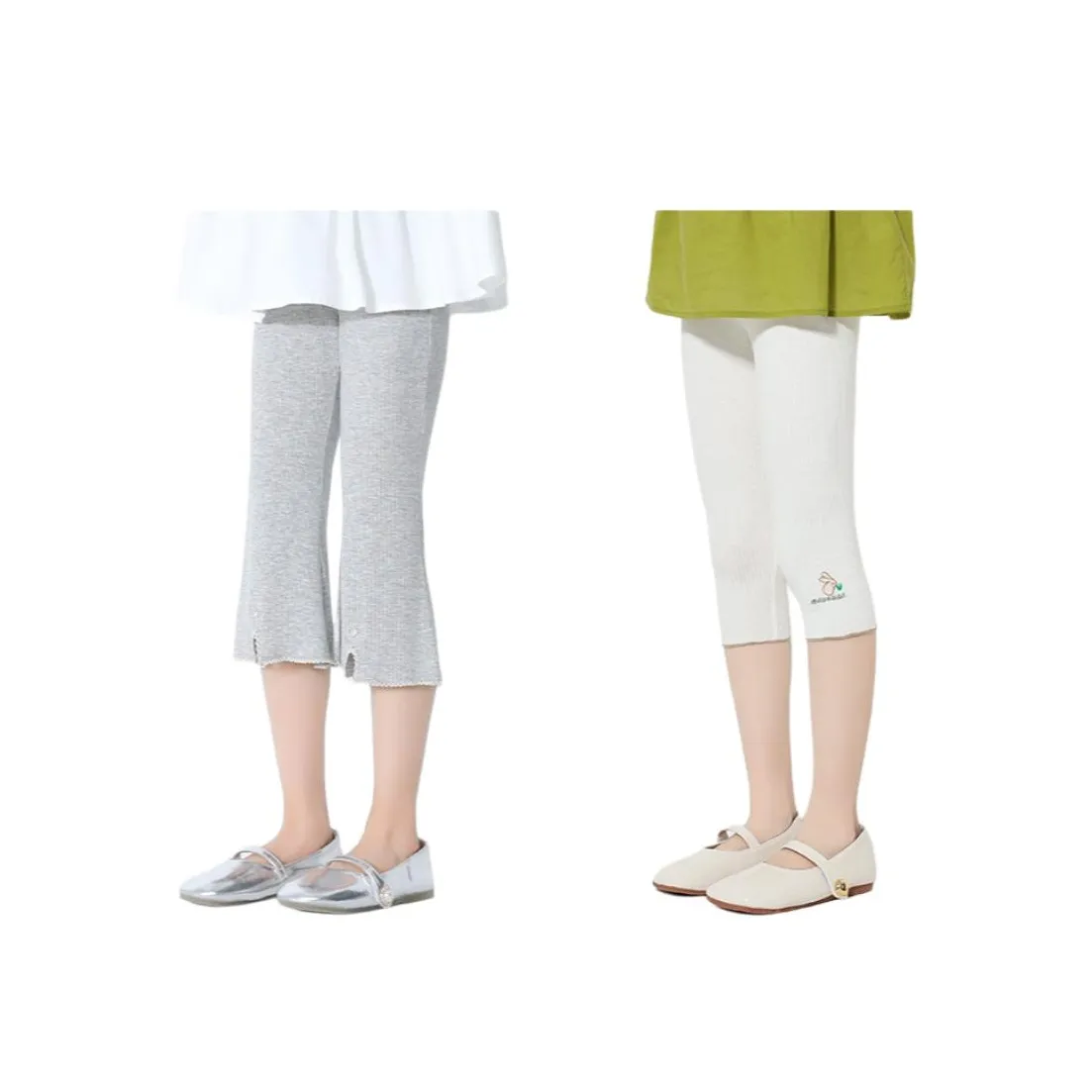 OVE 2 PIECES Комплект 1800 Серый Хлопок + 1763 Белый Лед Шелк Школьные Леггинсы