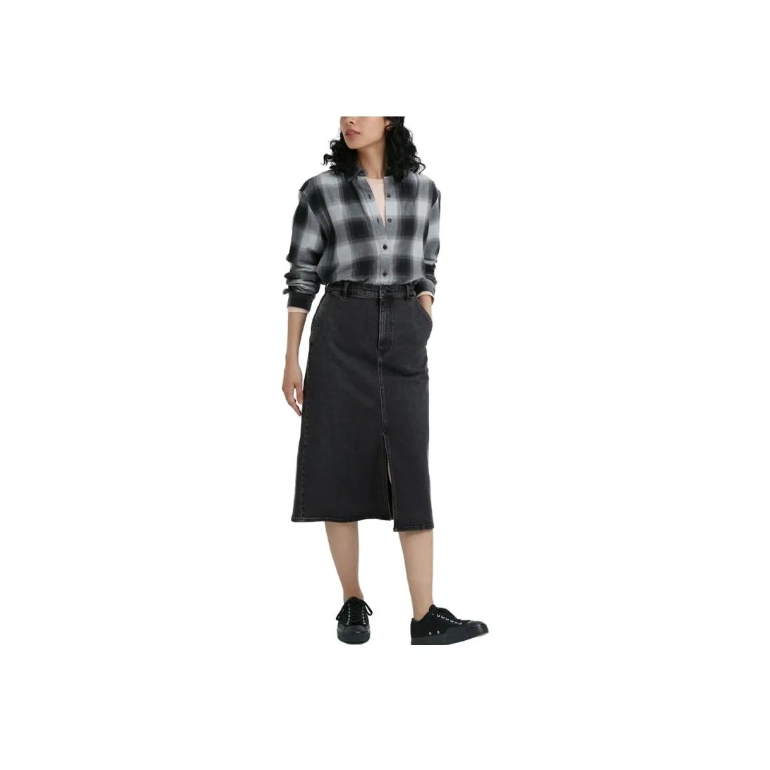 UNIQLO Denim Long Skirts Women's Dark Gray