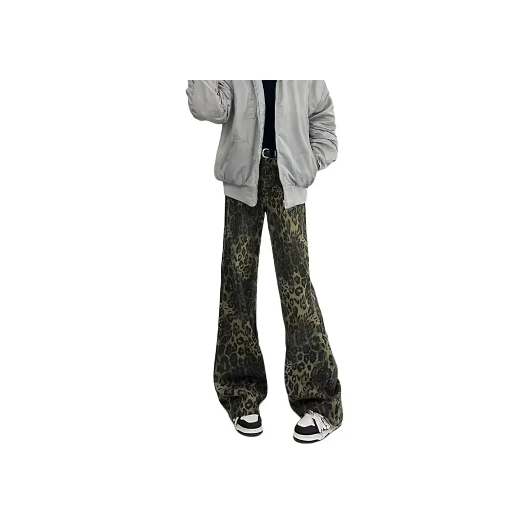 JIEPA Джинсы унисекс с желтым леопардовым принтом