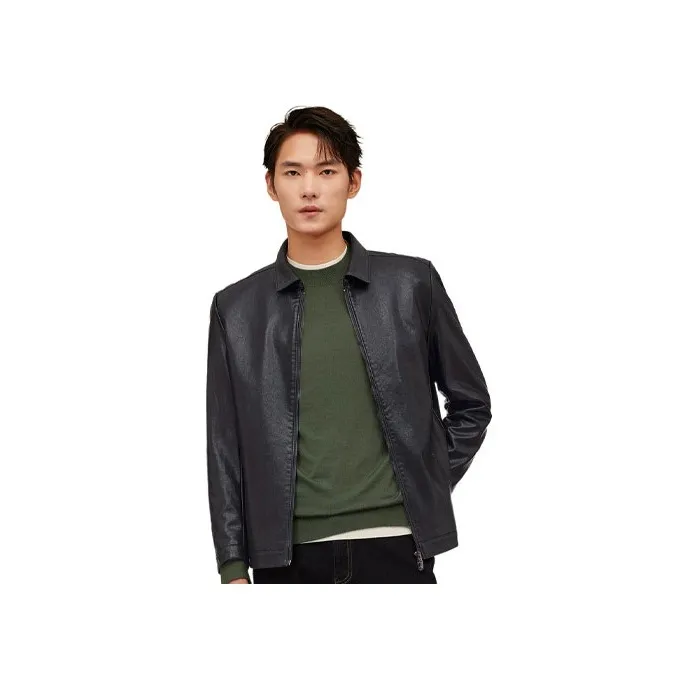 Red Bean Leather Jacket Men's Black