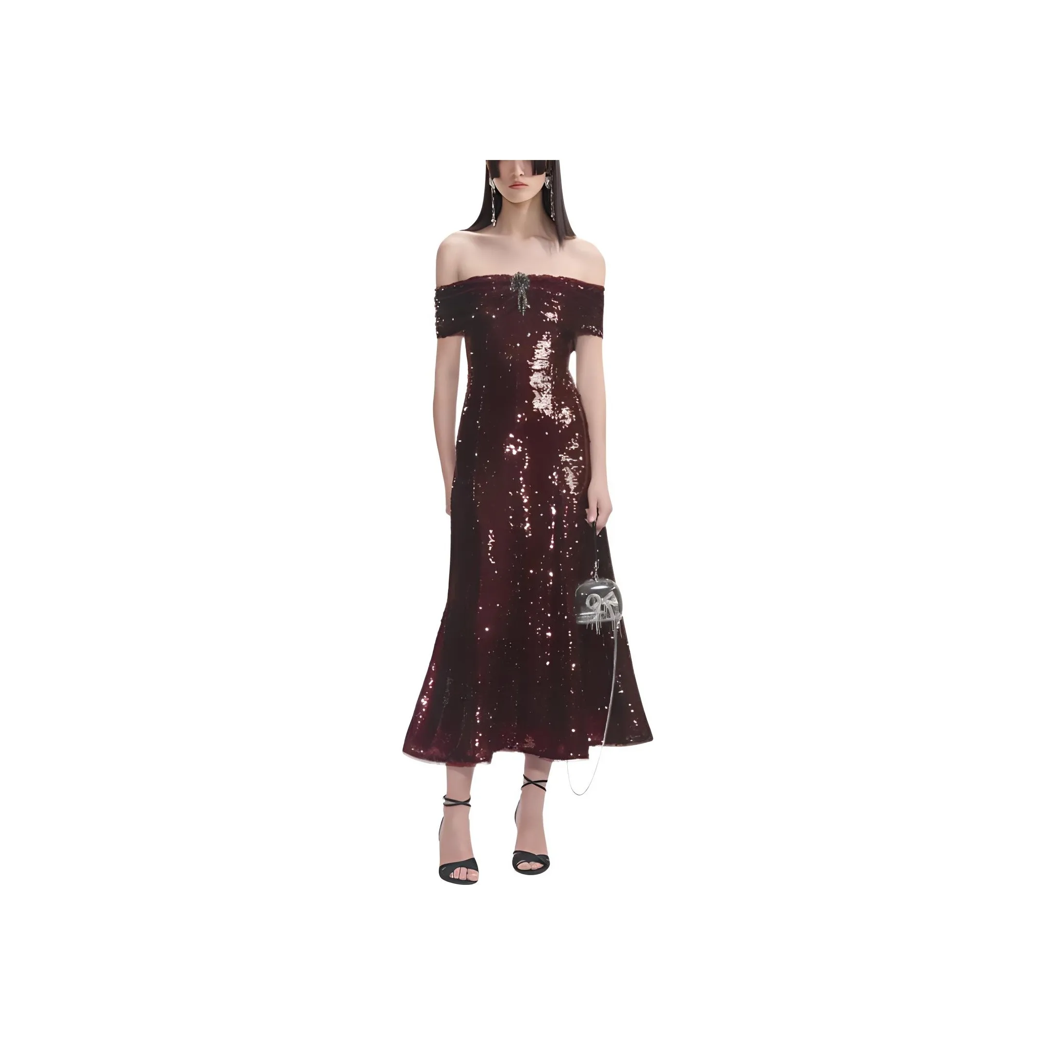 Self portrait Sequin Off Shoulder Midi Dress