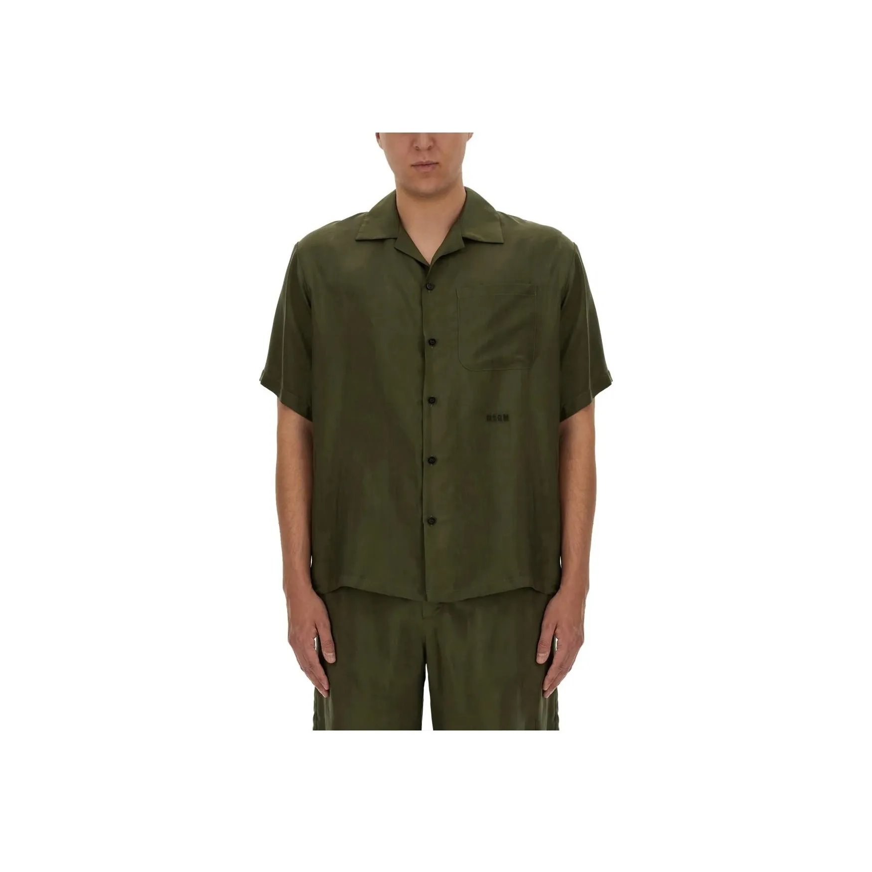 MSGM Logo Embroidered Satin Bowling Shirt