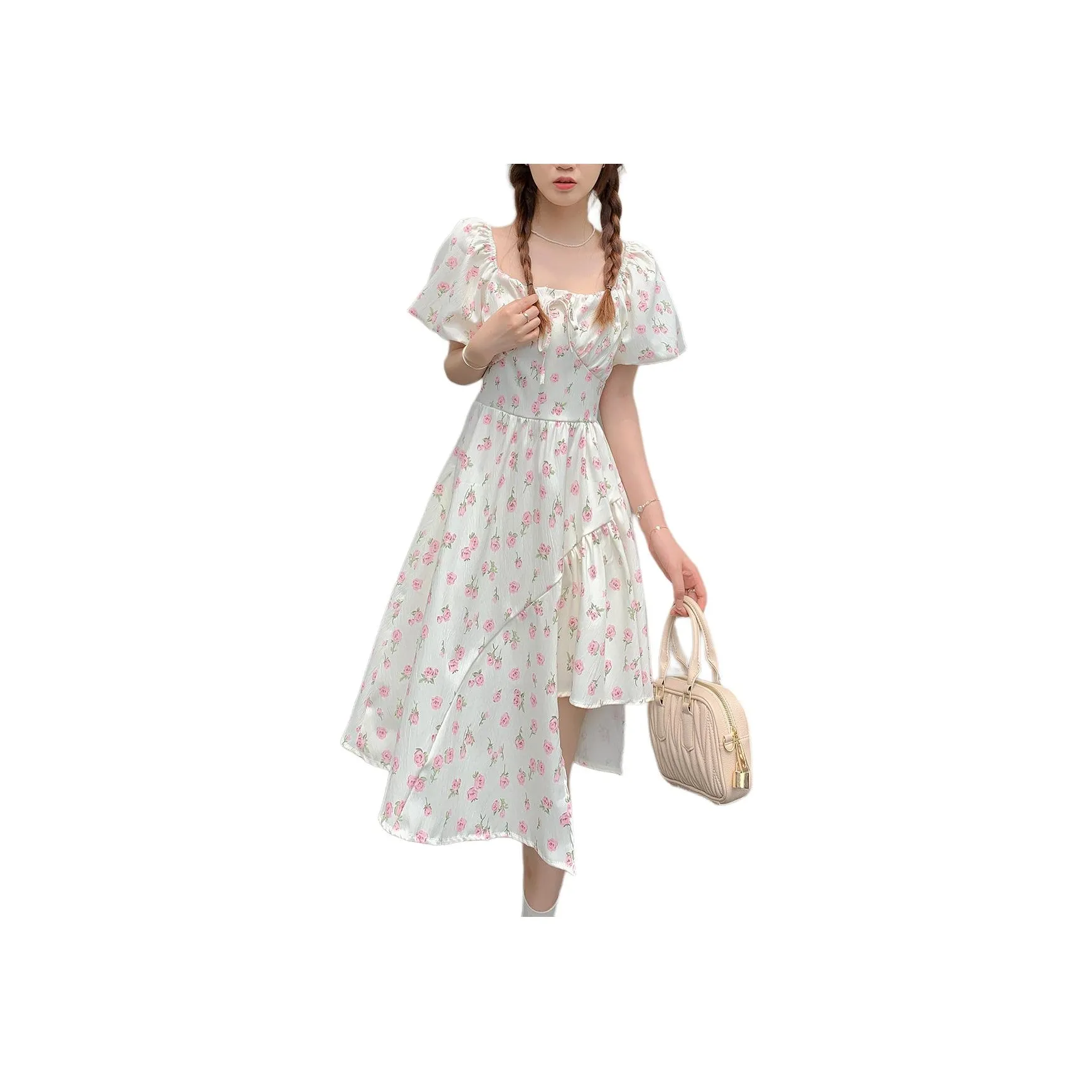 Juden Choi Короткий рукав Платье Женское Розовый с цветами