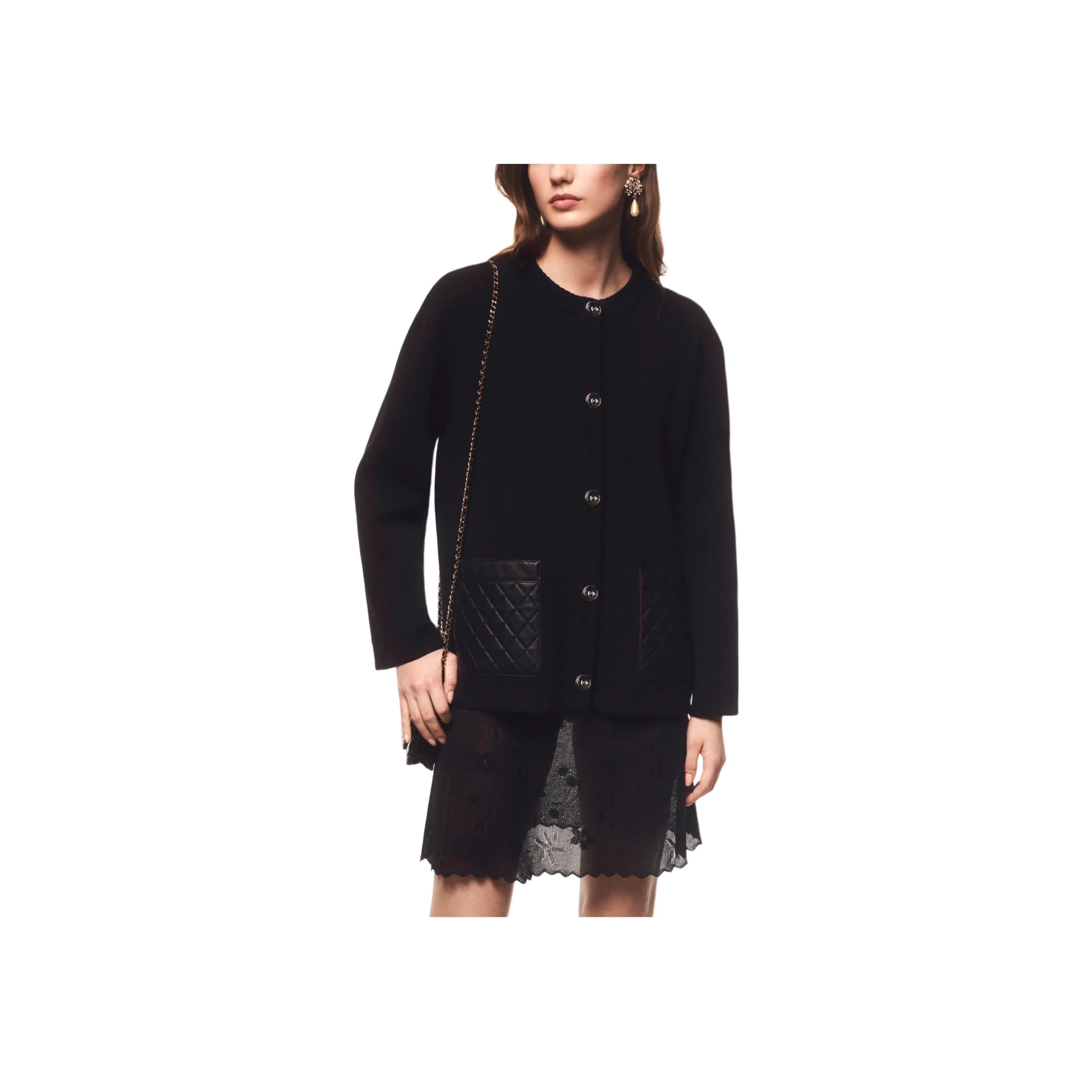 CHANEL 24 Fall Winter Leather Jacket Women's Black