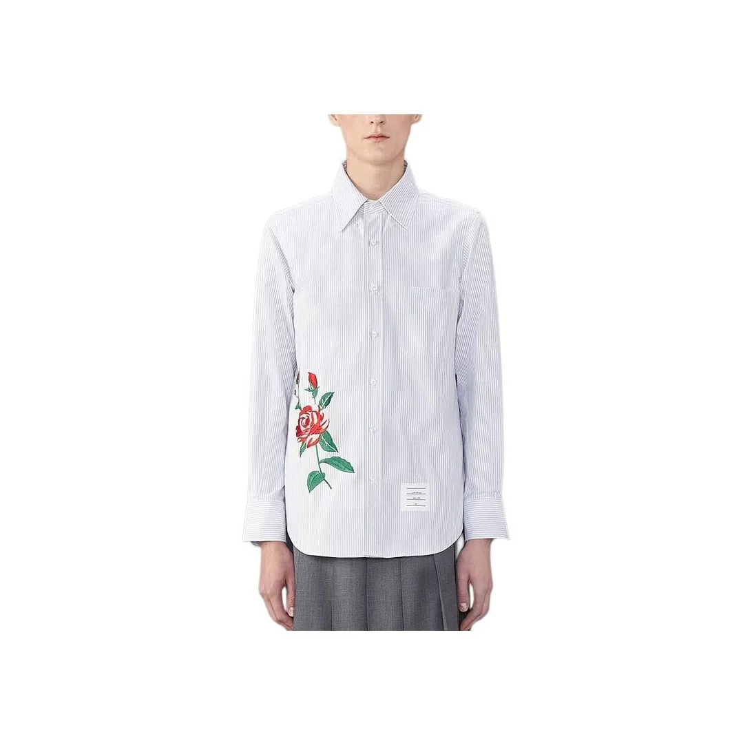 THOM BROWNE Rose embroidered Striped Cotton Shirt