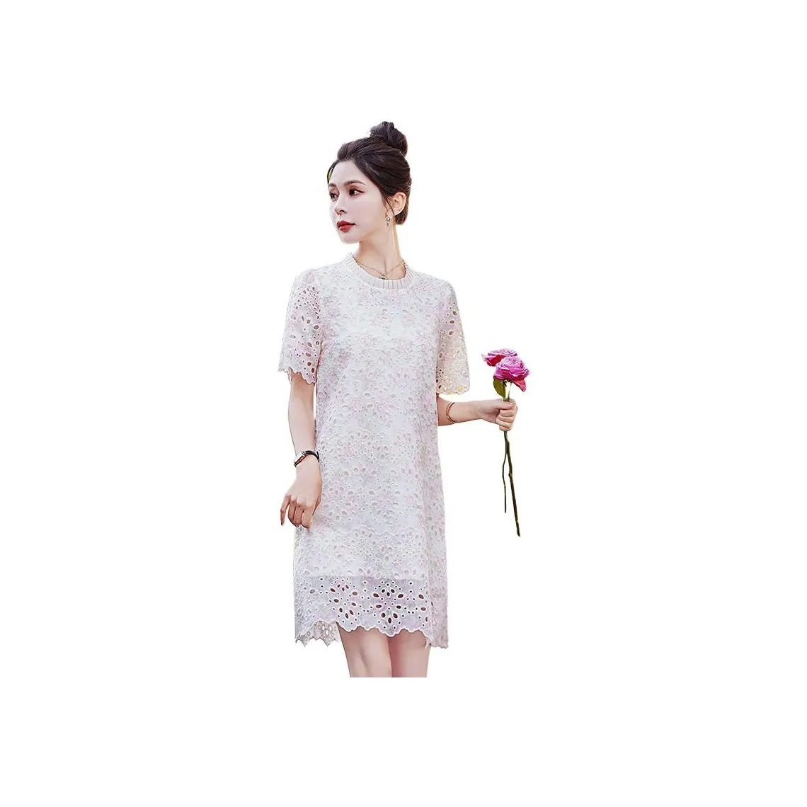 MJ Короткий рукав Платье Женское Розовое