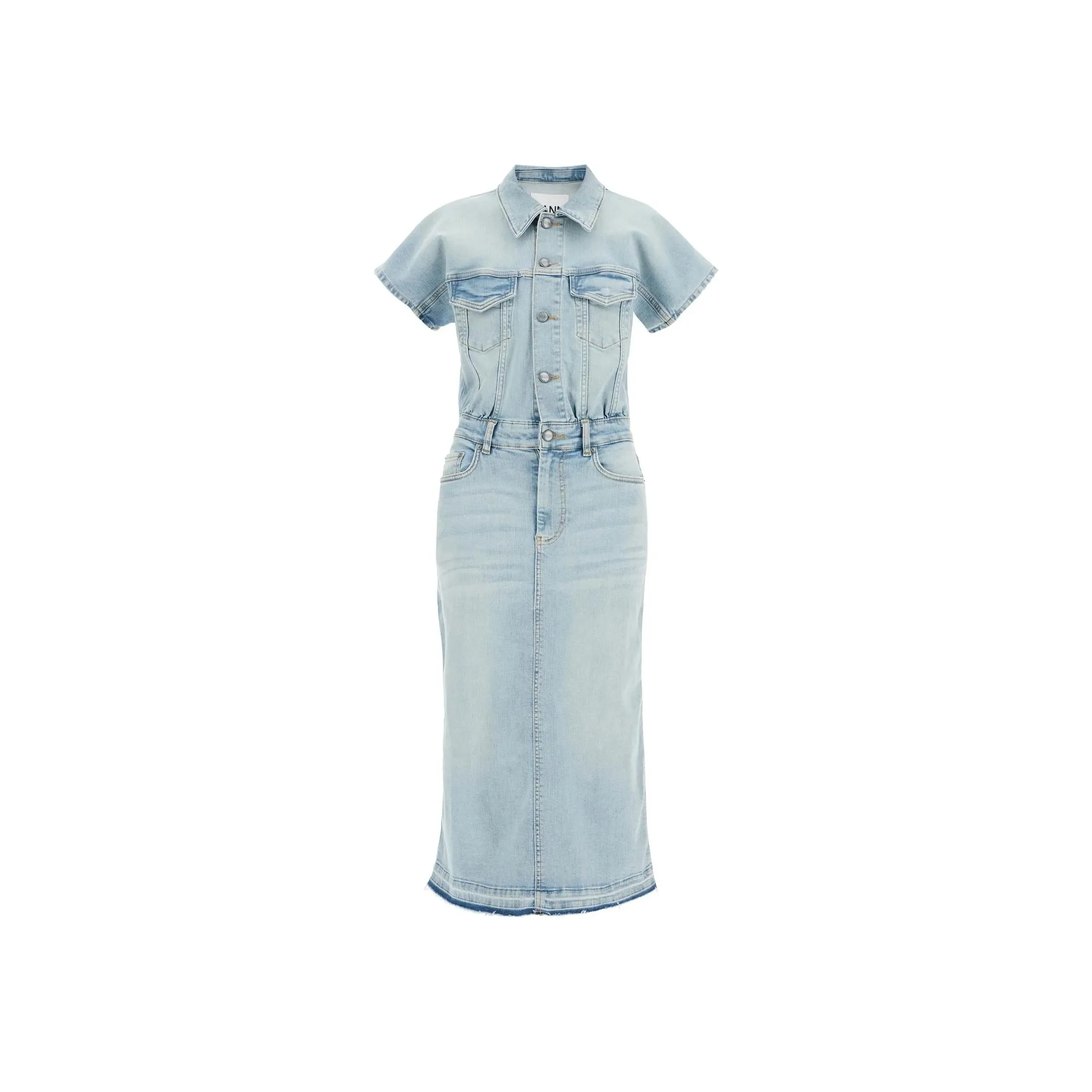 GANNI Frayed Hem Midi Denim Dress