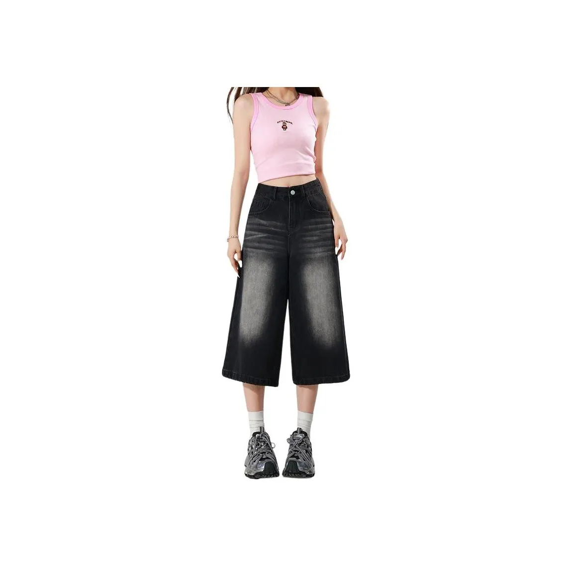 Розовые черные женские джинсовые шорты