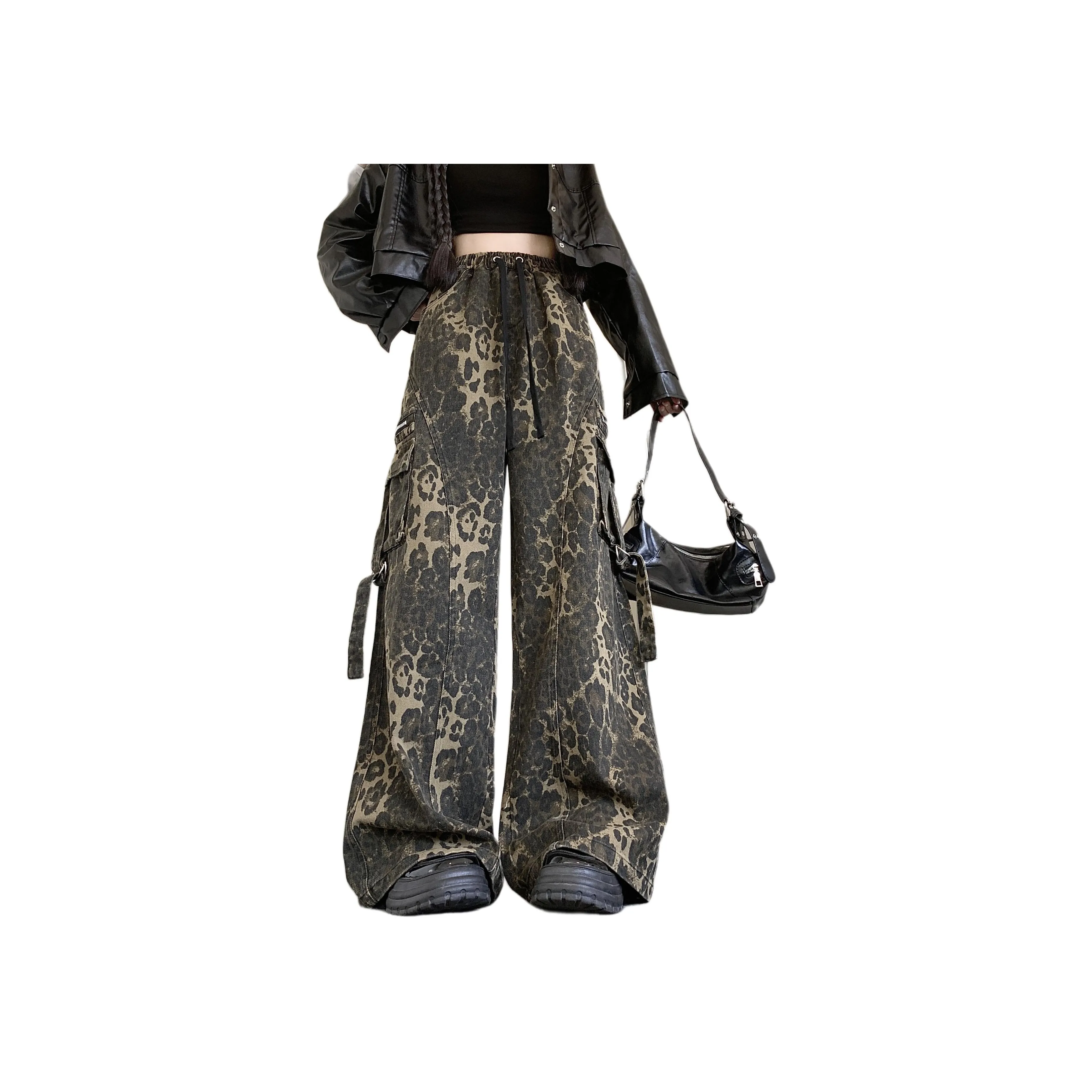 AHDO Карго Брюки Женские с Леопардовым Принтом