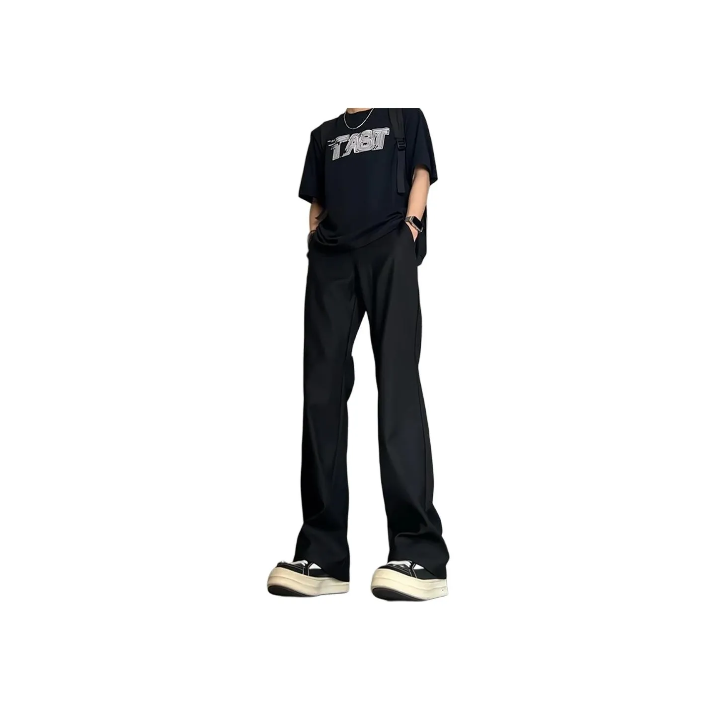 CENPIN Casual Pants Unisex Flare Night Black