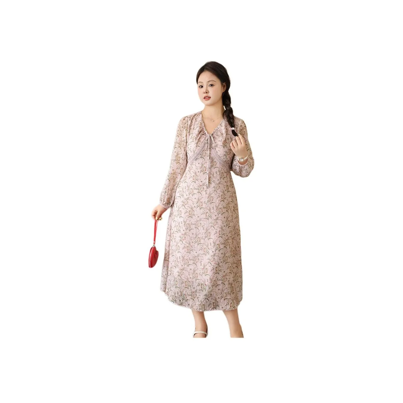 DAMABAIFENBAI Long Sleeved Dresses Women's Peachy Pink