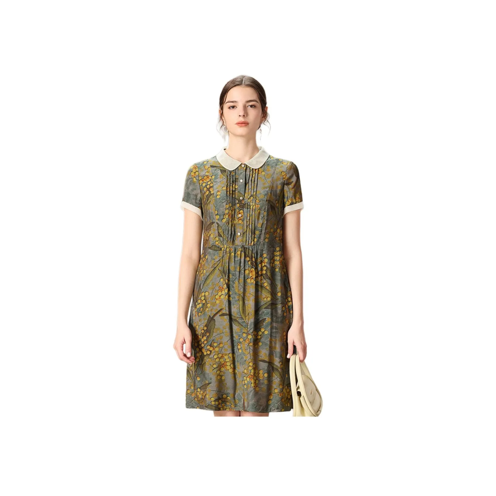FENHONGMALI Short Sleeved Dress Women's Yellow Floral