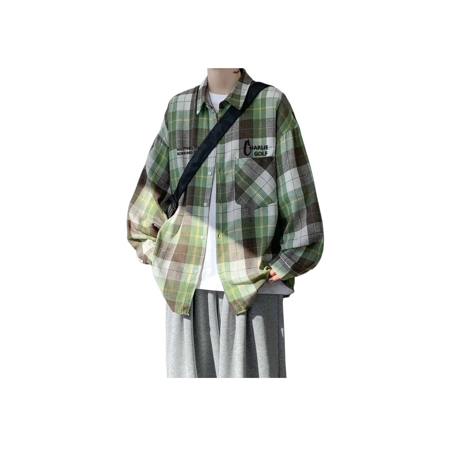 CHARLIE GOLF Shirt Unisex Plaid Green