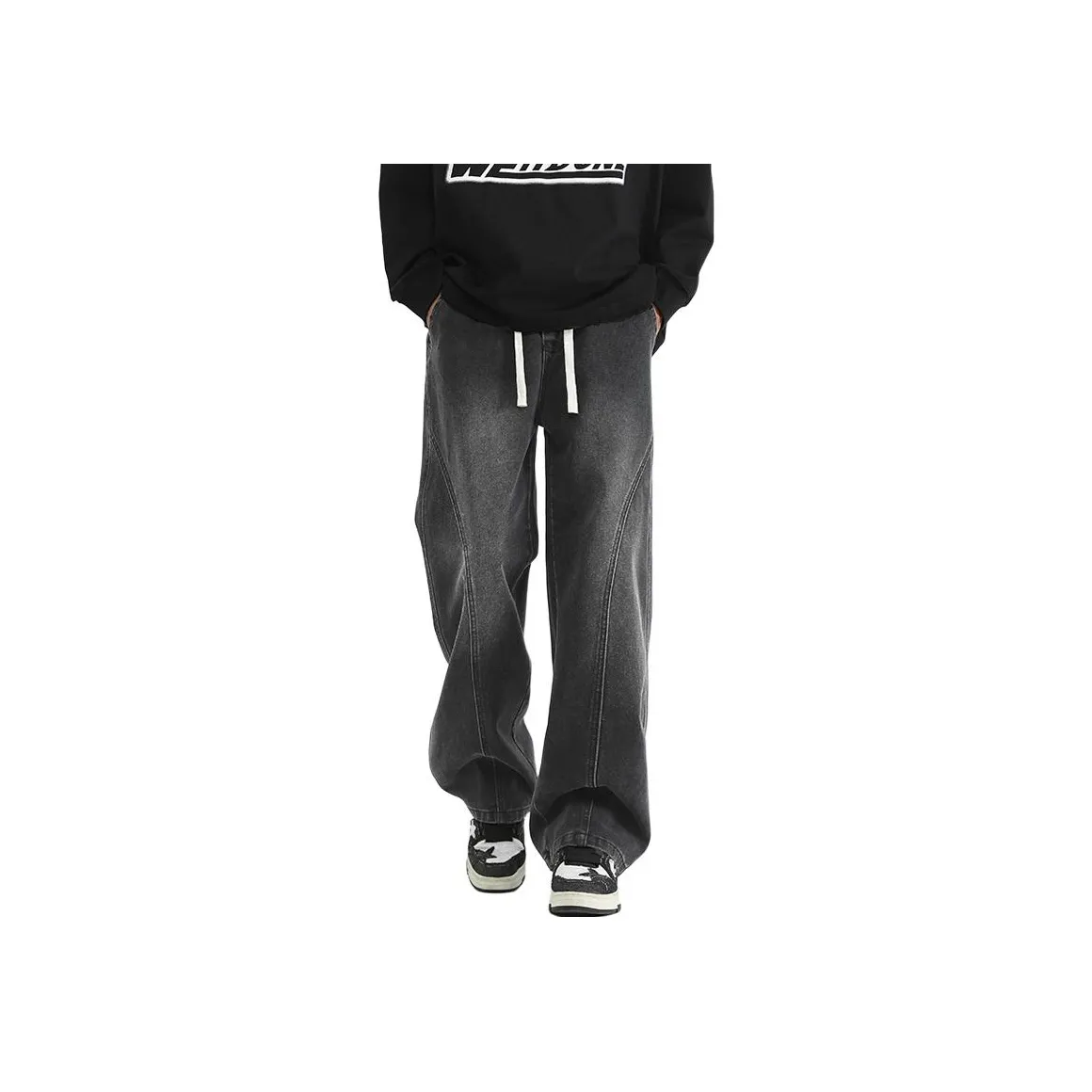 Menglaini Jeans Unisex Black Gray Color